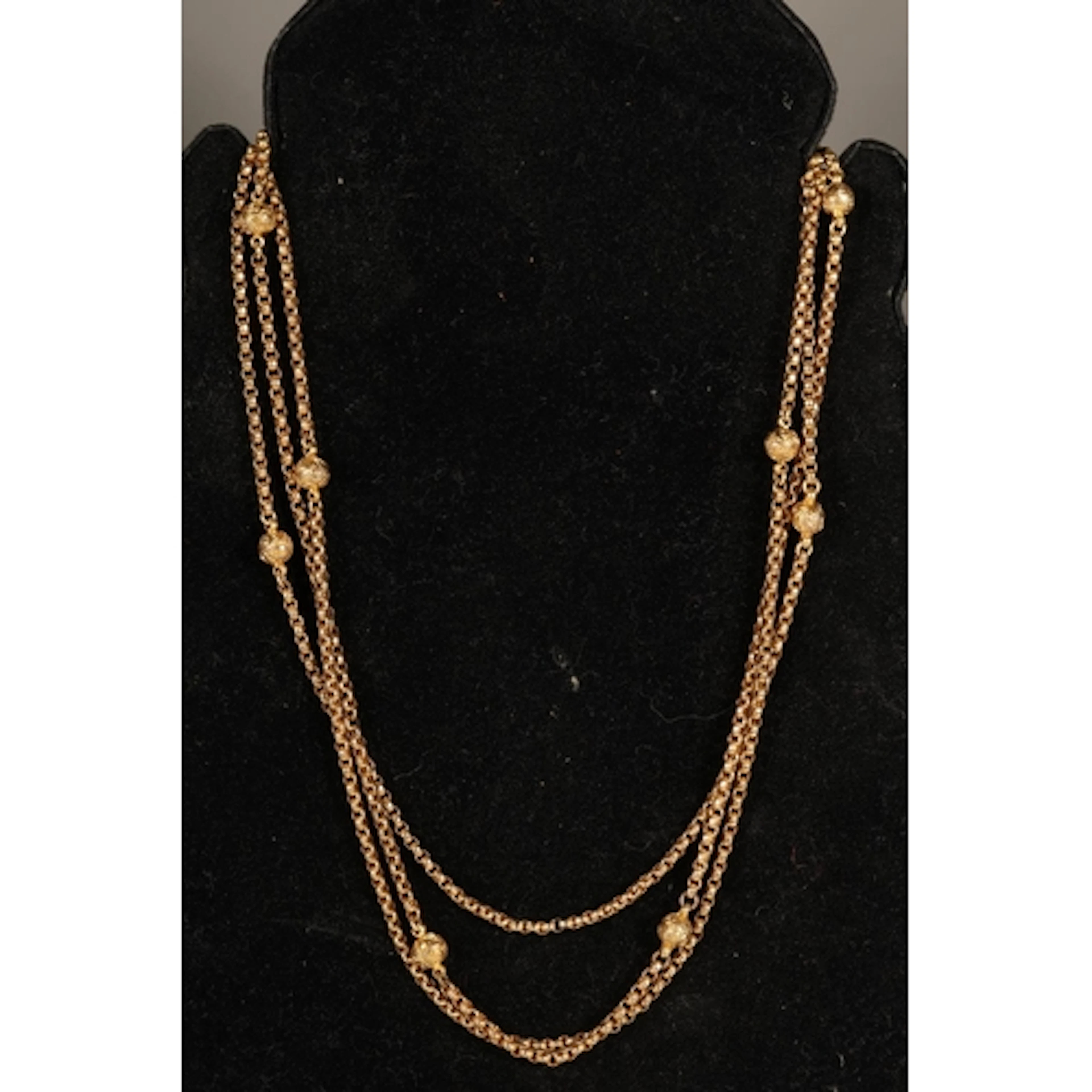 9ct gold ring and ball link triple strand watch guard chain,...
