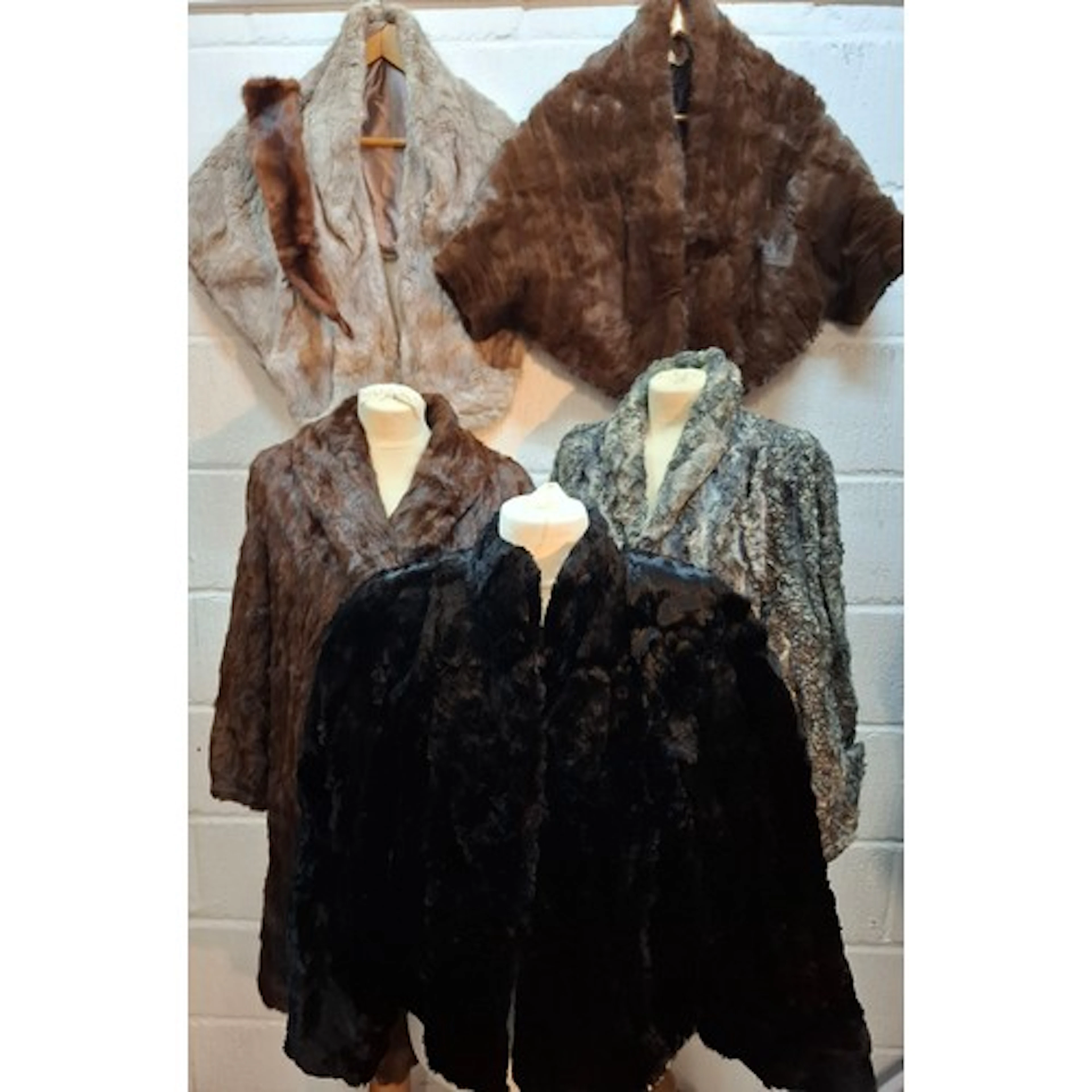 Vintage furs to include a brown ermine coat approx 36" chest...