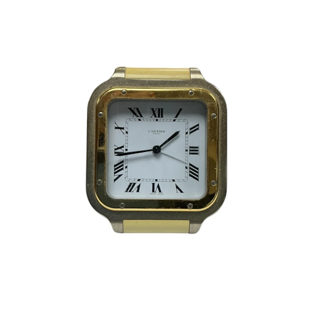 A Cartier Santos cream travel clock, ref. 7508, no. 03398, 9...