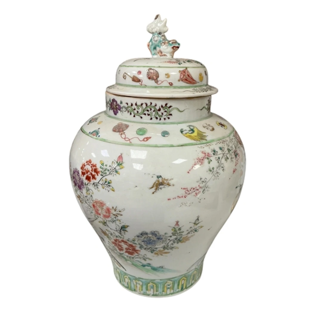 A 19th century Japanese porcelain baluster vase and cover de...
