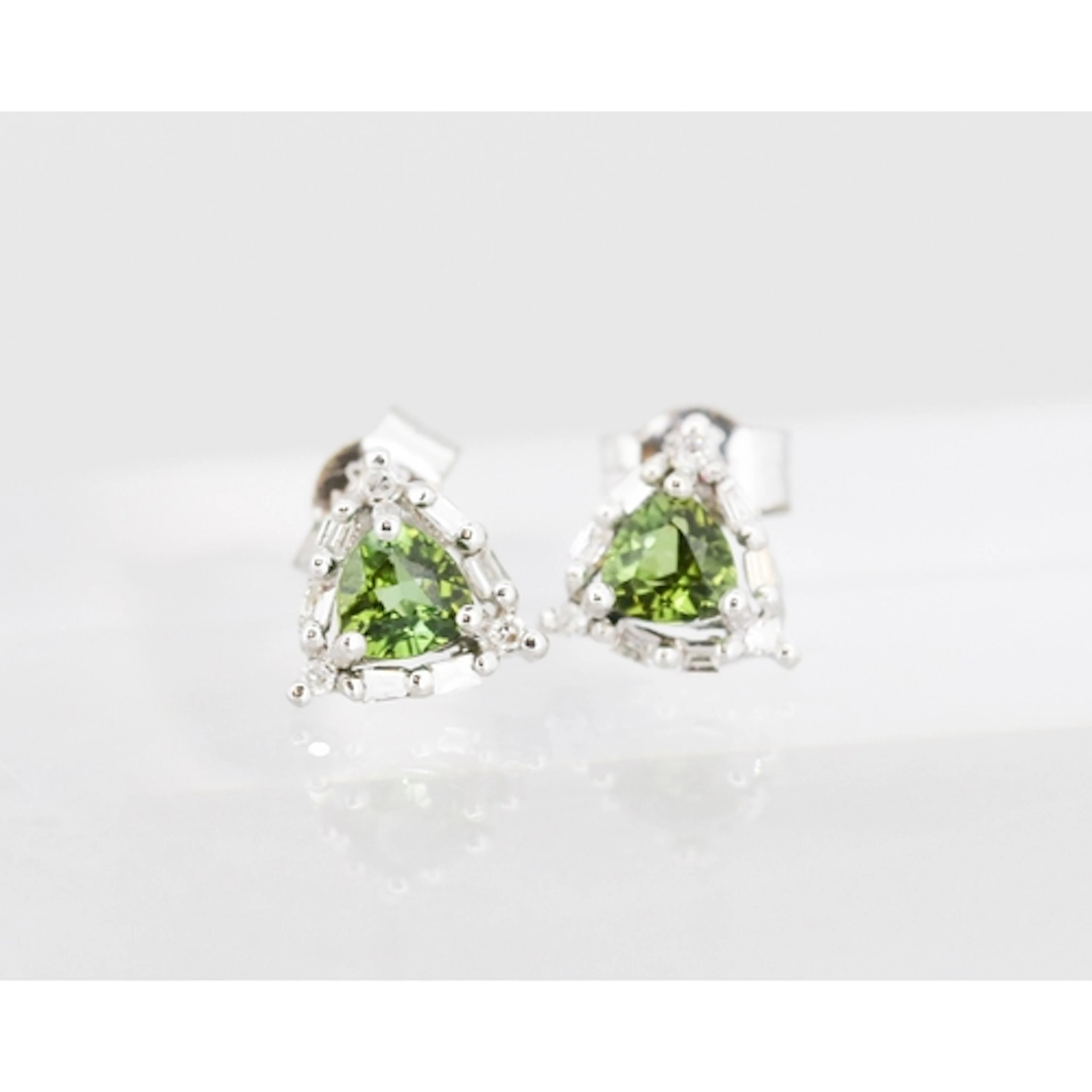 Pair of Attractively Detailed, Peridot and Diamond Set Trian...