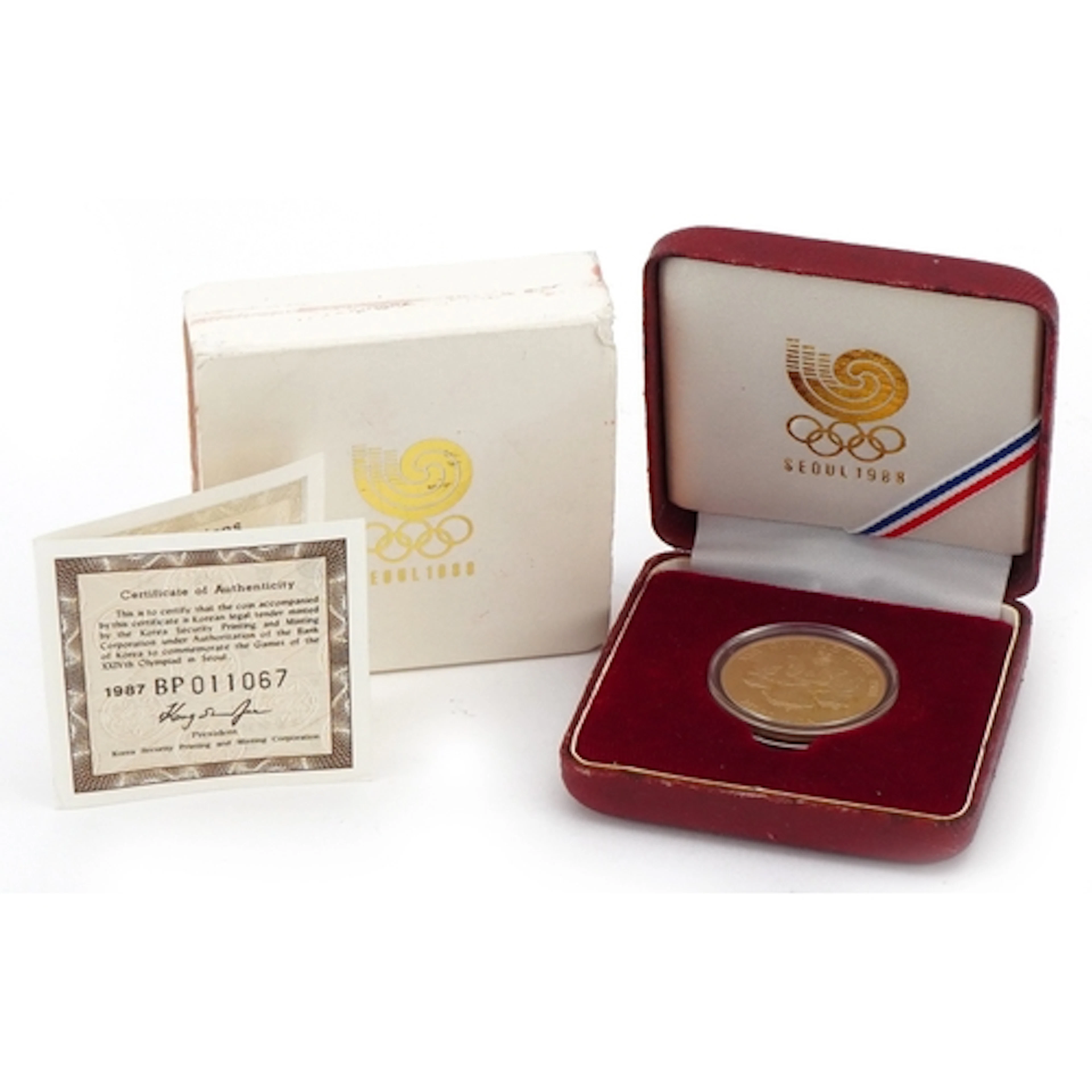 A 1988 Korean Seoul Olympics gold proof 25000 Won coin with ...
