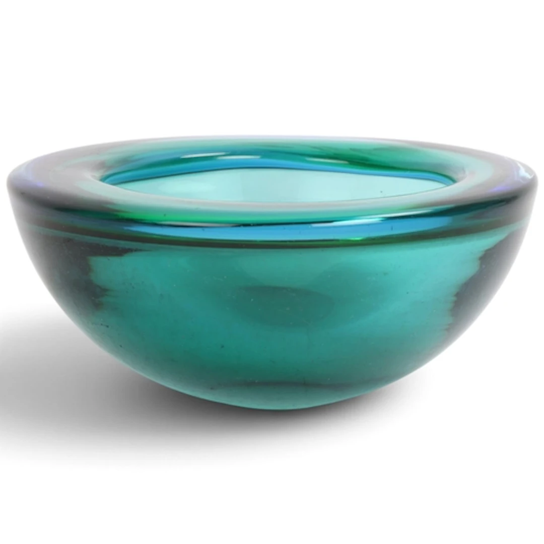 A mid-century Murano glass bowl in blue/green tones, diamete...