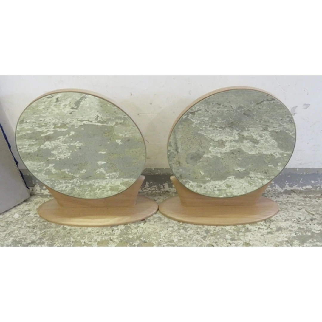 Pair Modern Circular Freestanding Mirrors on pine frames app...