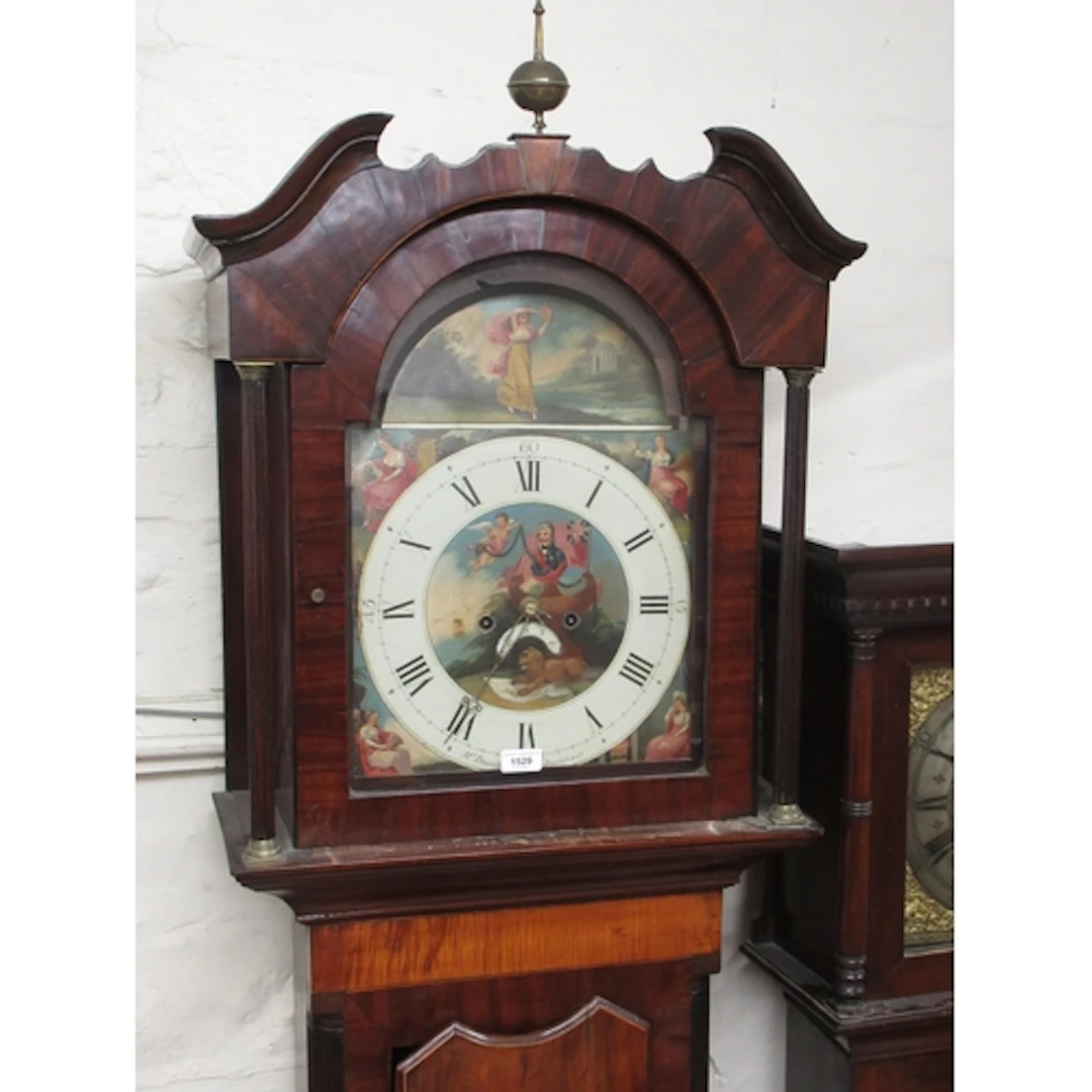 George III mahogany satinwood and boxwood inlaid longcase cl...