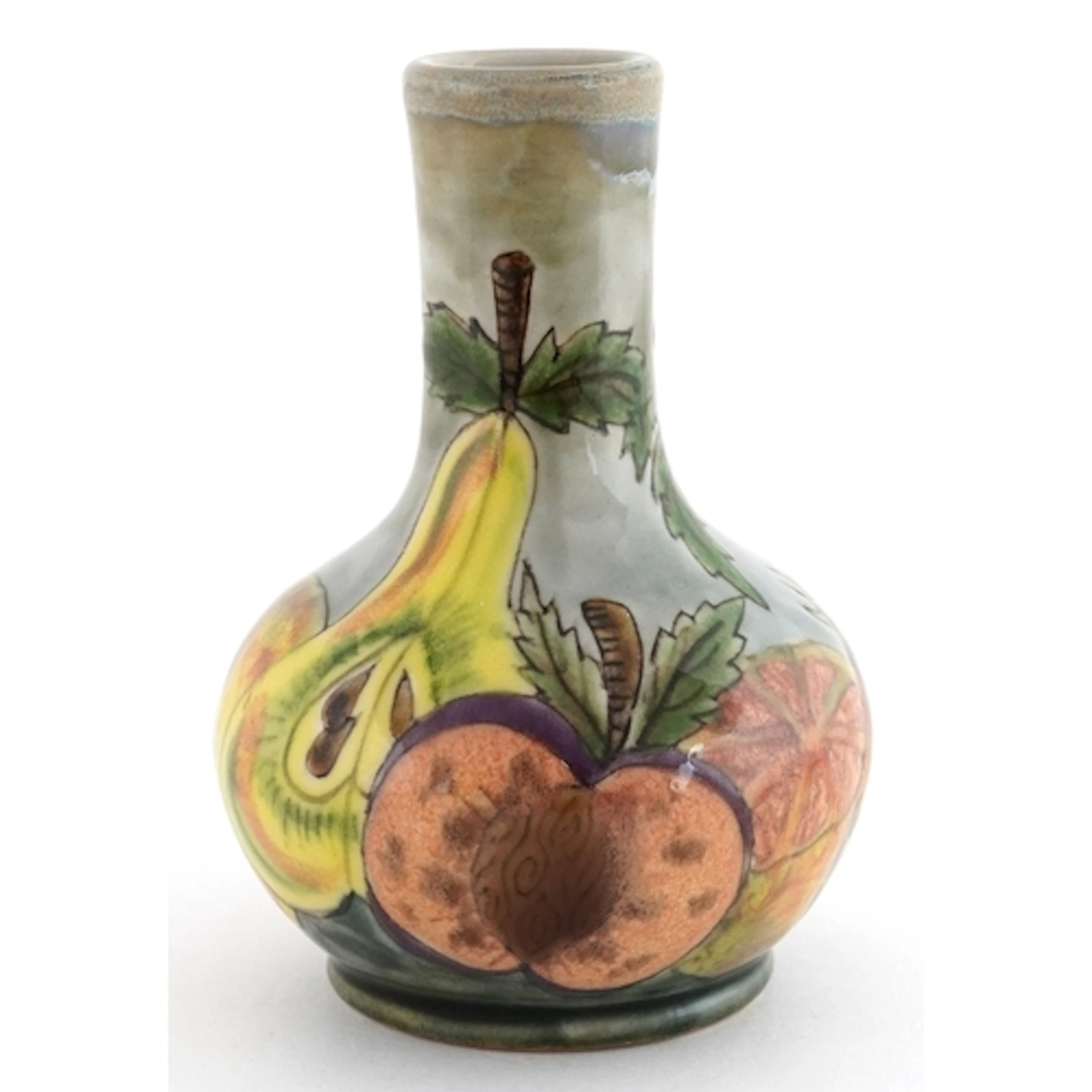 Cobridge - stoneware vase hand painted with fruits, signed a...