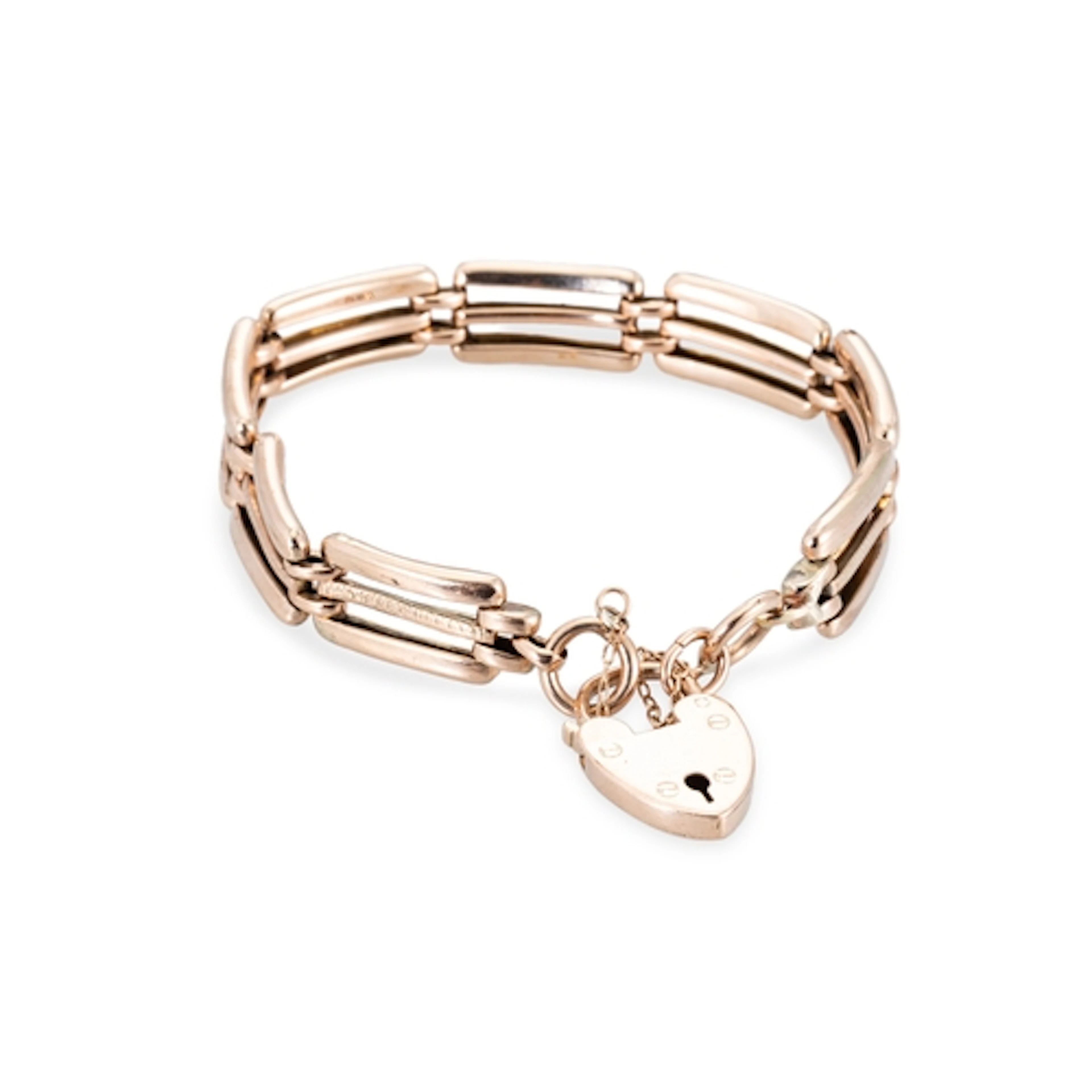 A 9CT VINTAGE THREE BAR GATE BRACELET, with engraved central...