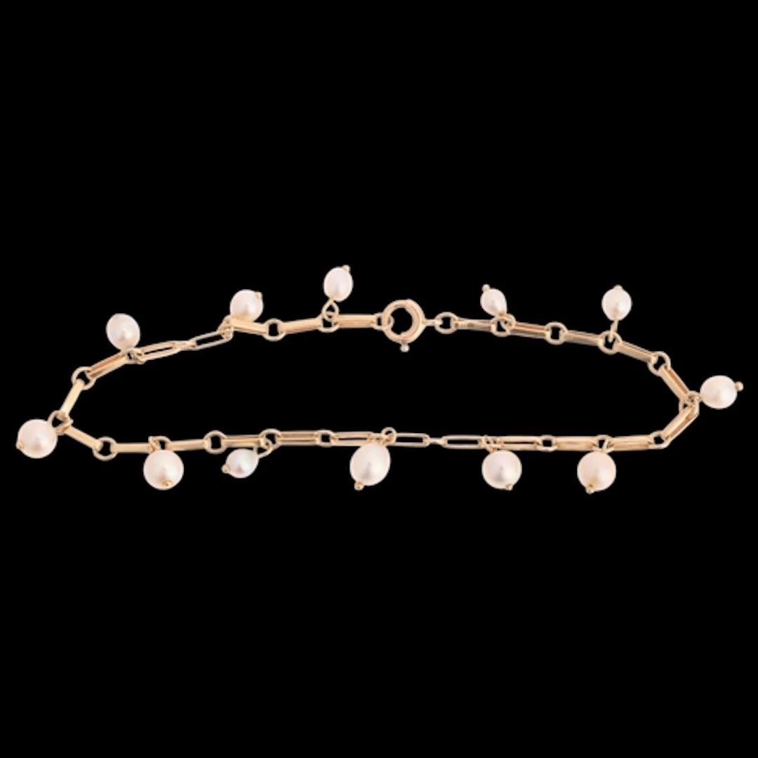 A Vintage 14ct gold pearl drop bracelet, the graduated pearl...