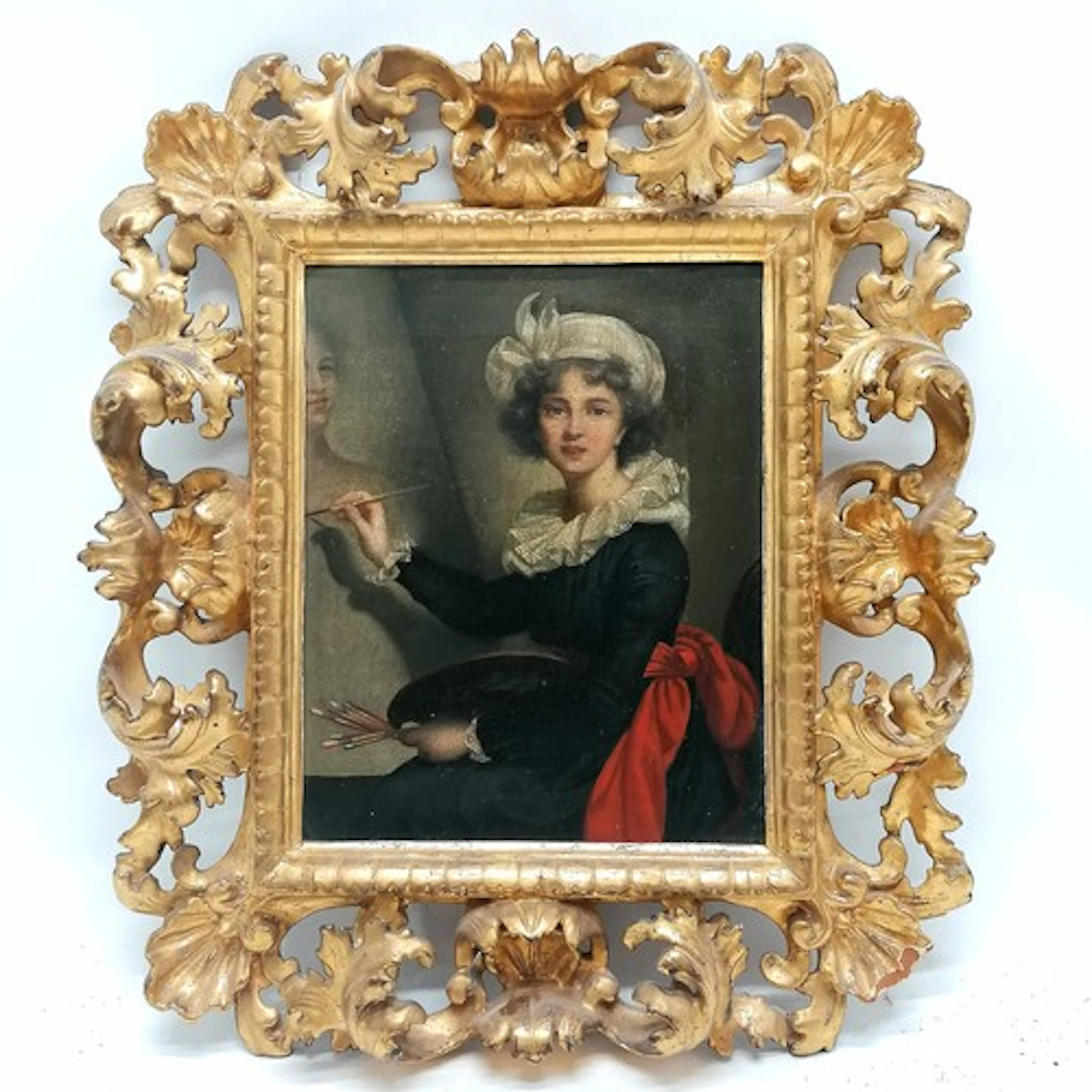 Antique Florentine elaborate gilt frame with copy of Mme. Vi...