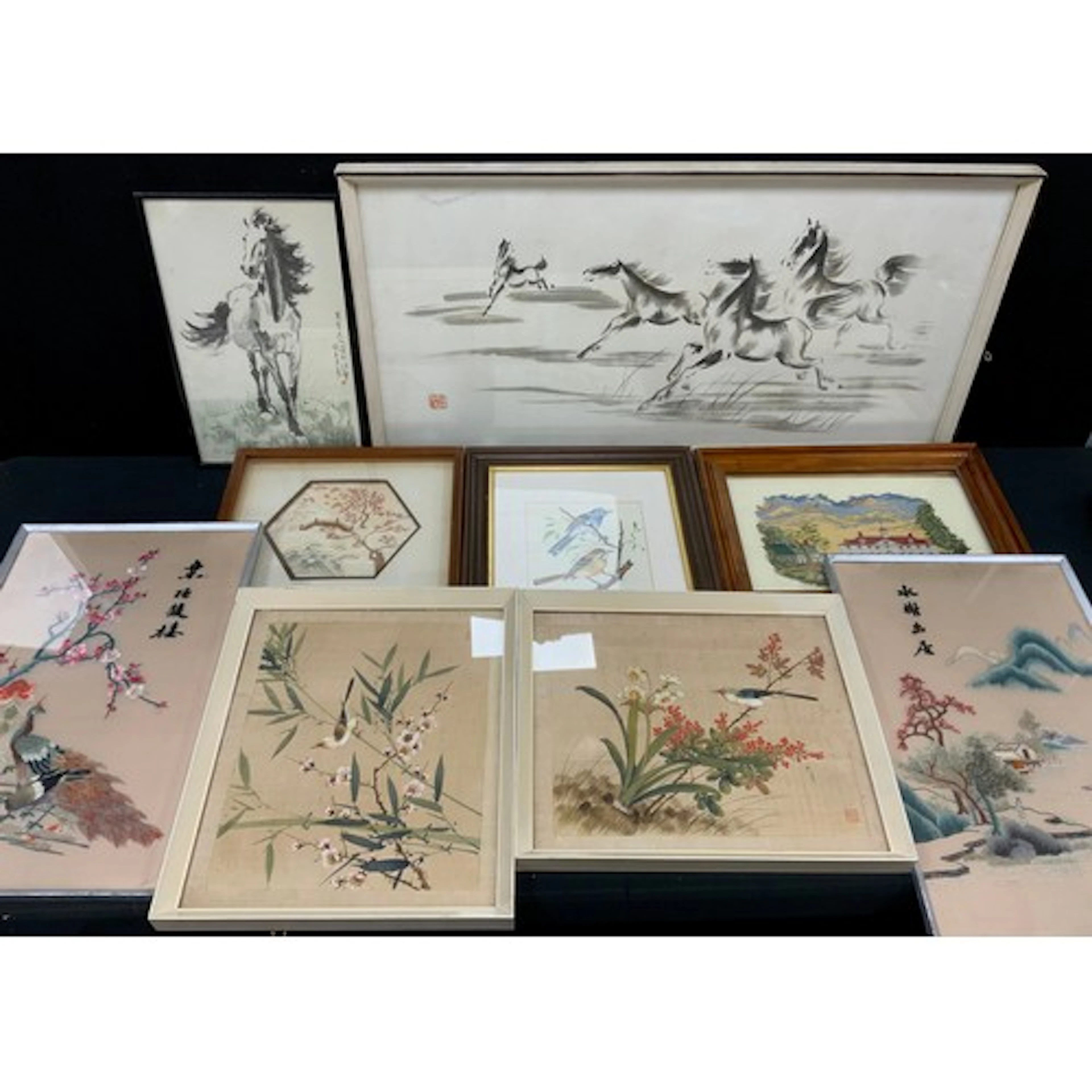 Pictures and prints - a pair of mid century oriental paintin...