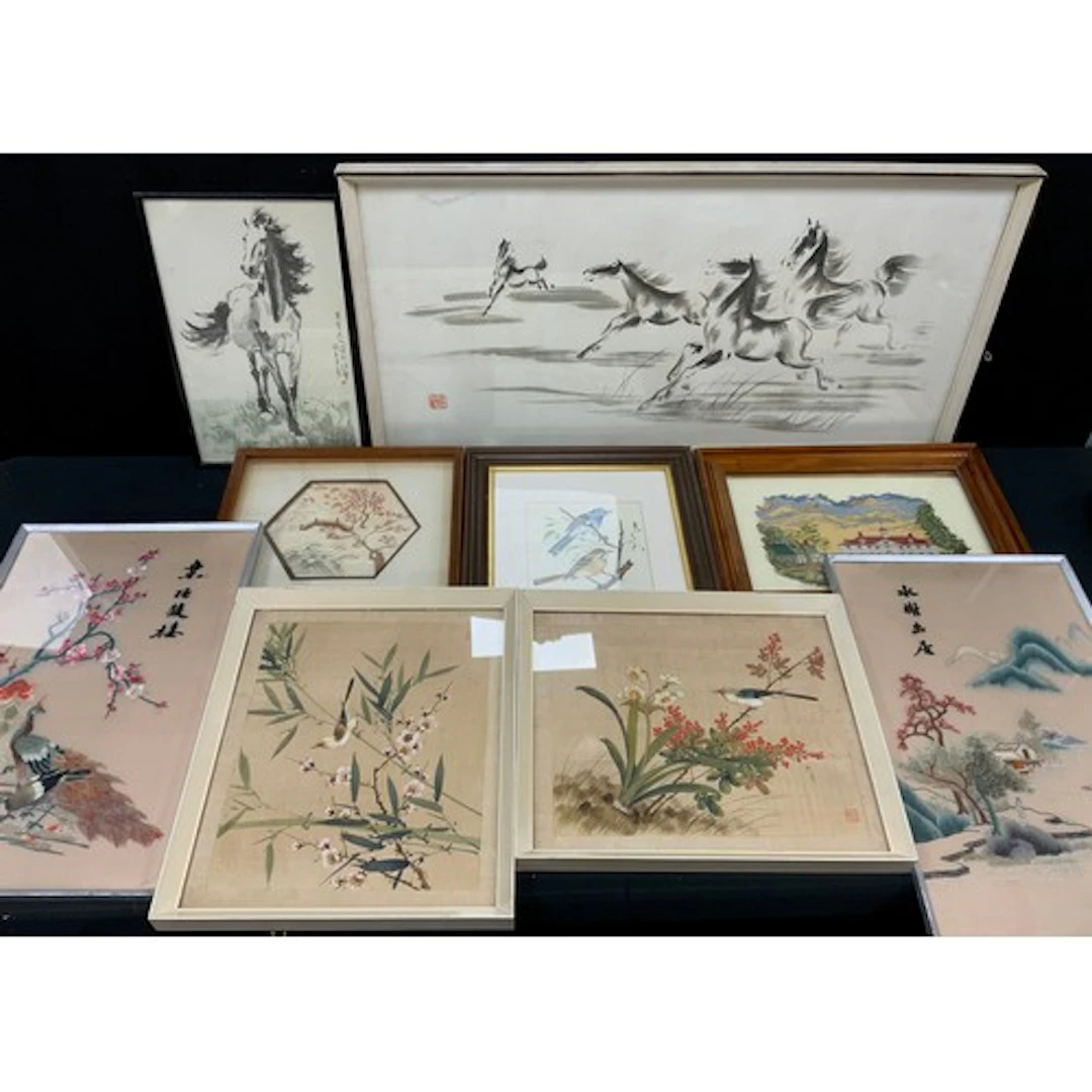 Pictures and prints - a pair of mid century oriental paintin...