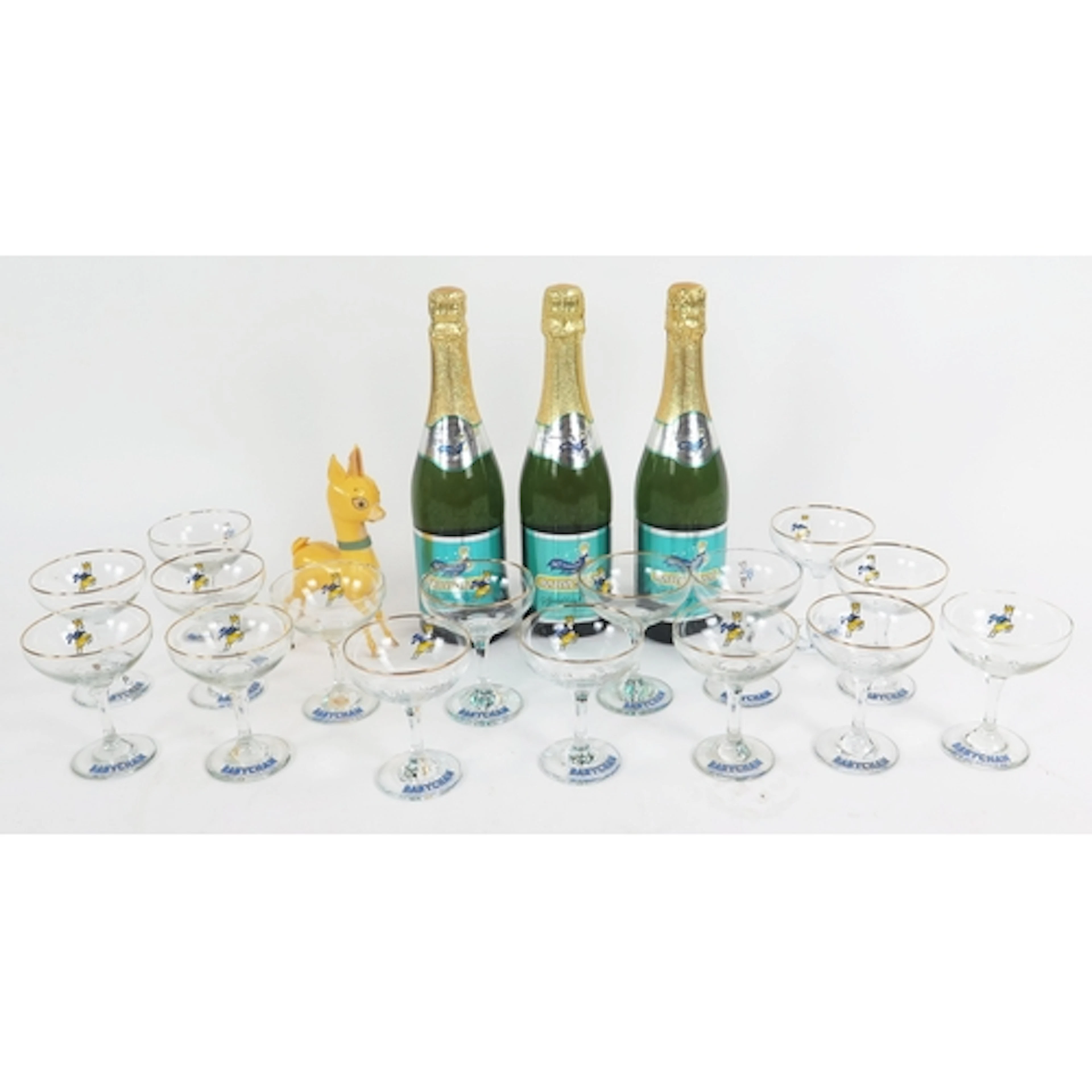 Babycham, three 75cl limited edition bottles of Babycham, si...