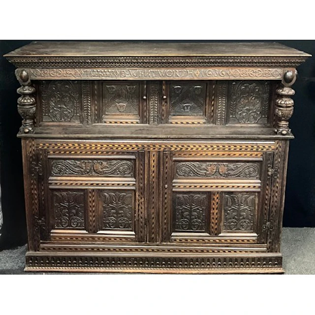 An interesting 17th century and later oak court cupboard, th...