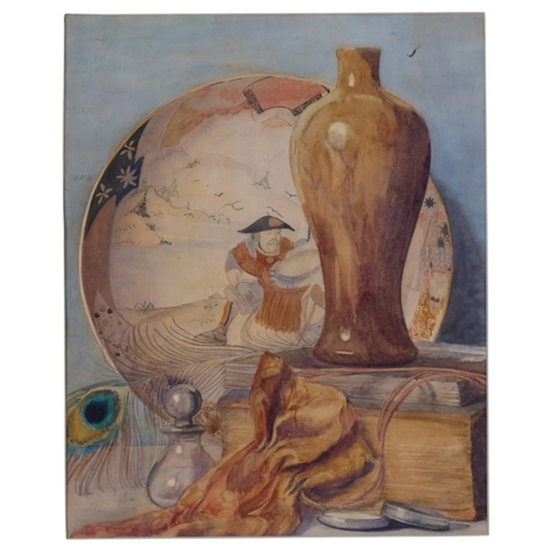 Still life Oriental ceramics, mid-20th century watercolour, ...