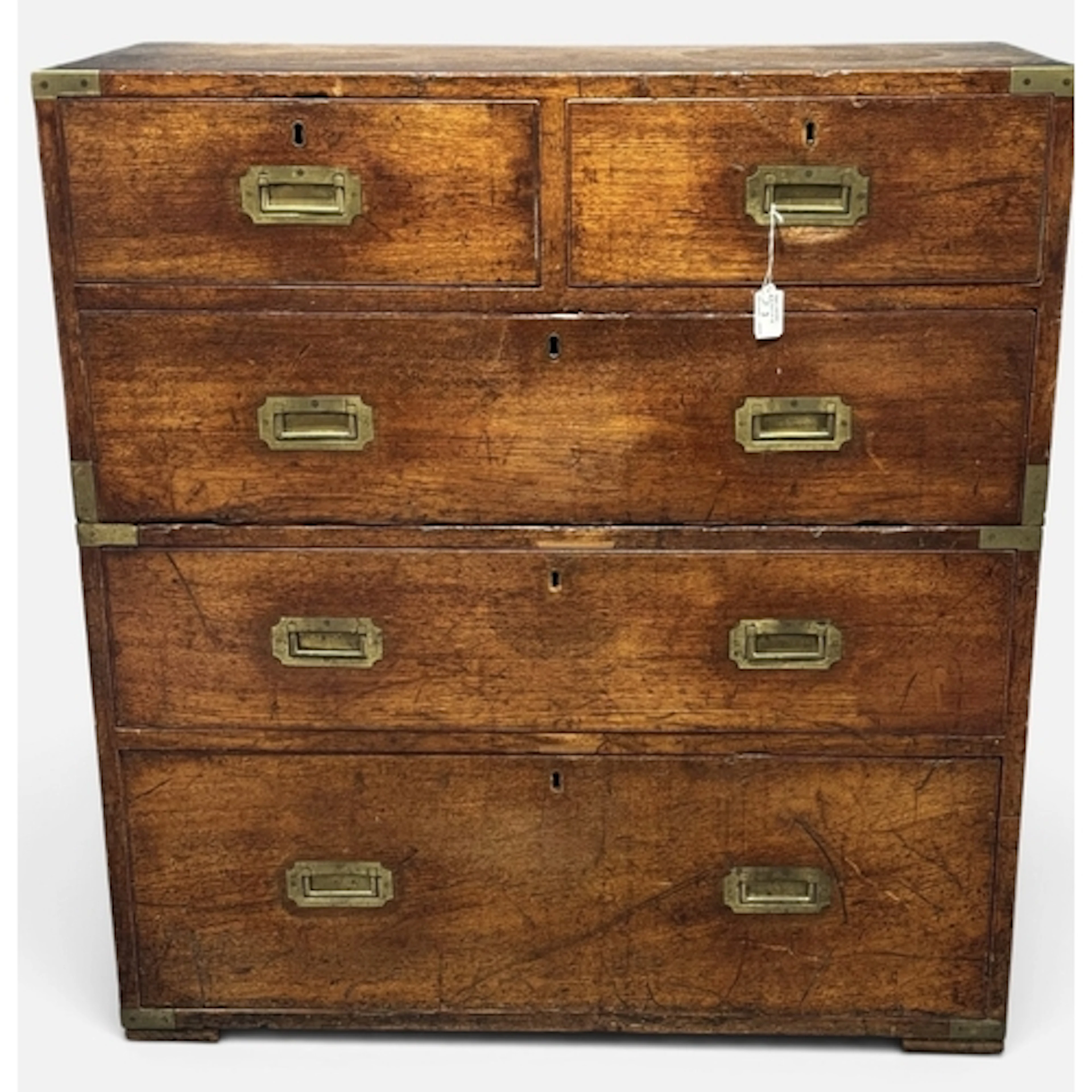 Furniture: 19th century mahogany campaign chest of drawers, ...