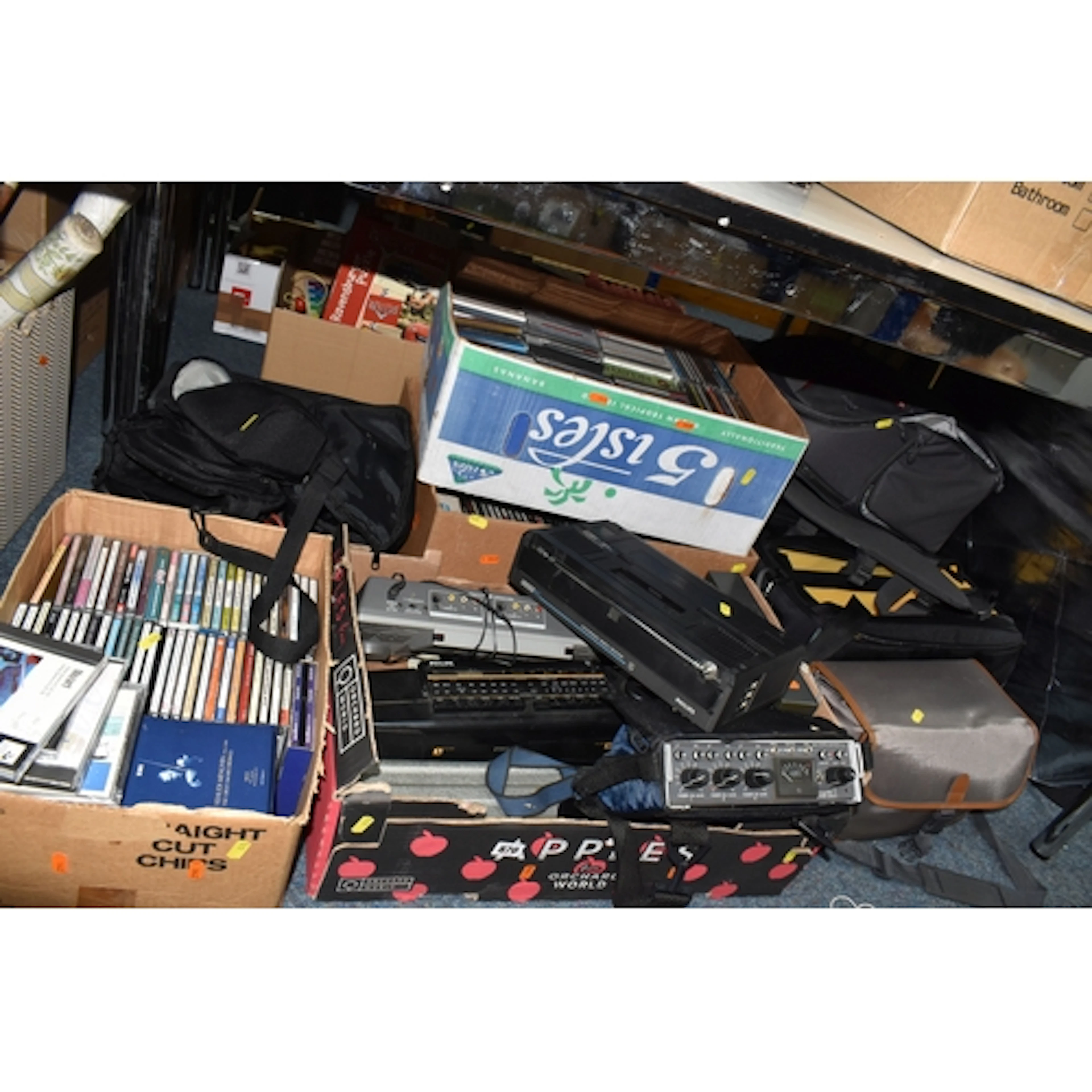 FIVE BOXES AND LOOSE OF RADIOS, PROJECTORS, CDS, ETC to incl...