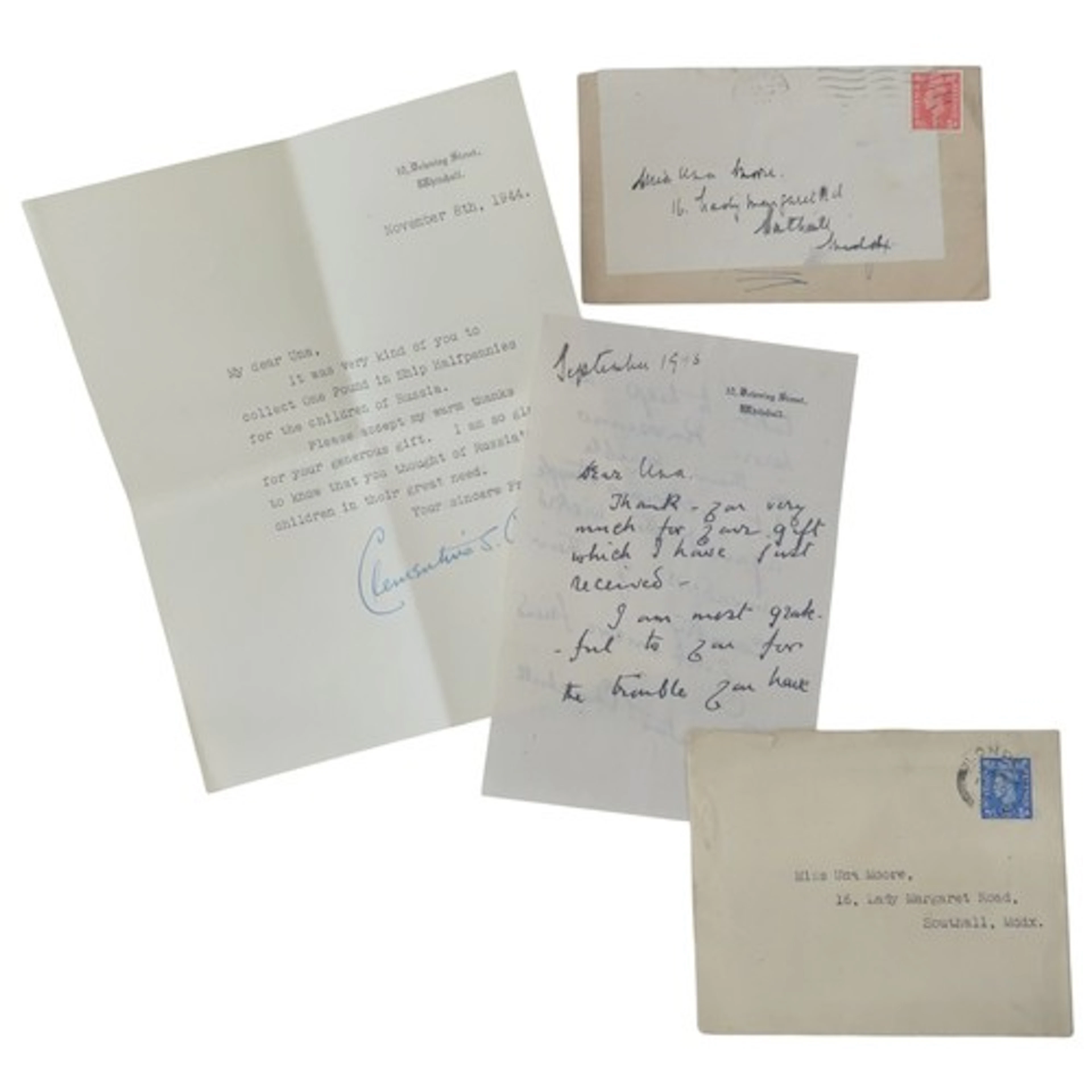 TWO SIGNED LETTERS BY CLEMENTINE CHURCHILL one hand written ...