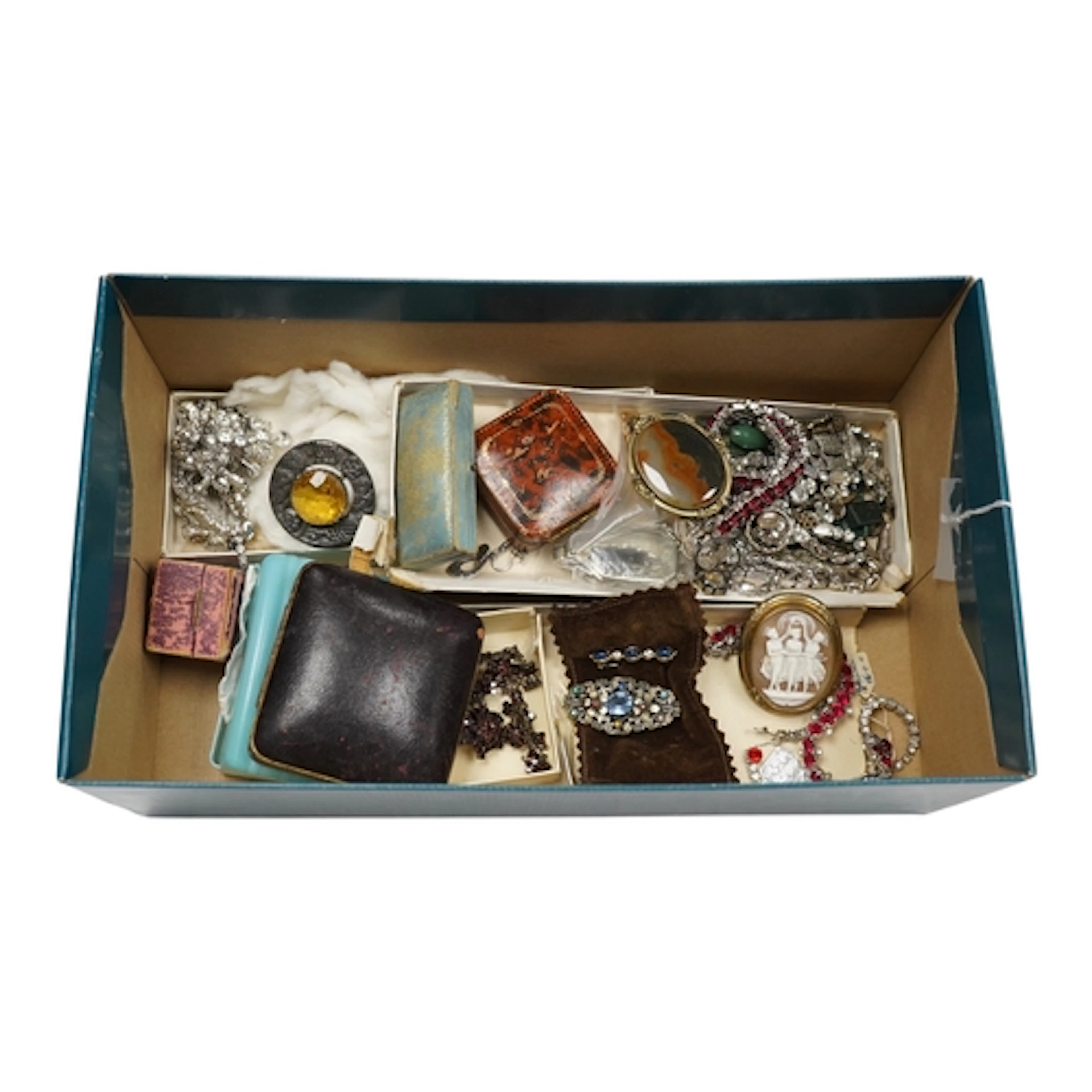 A collection of costume jewels, including silver and stone s...