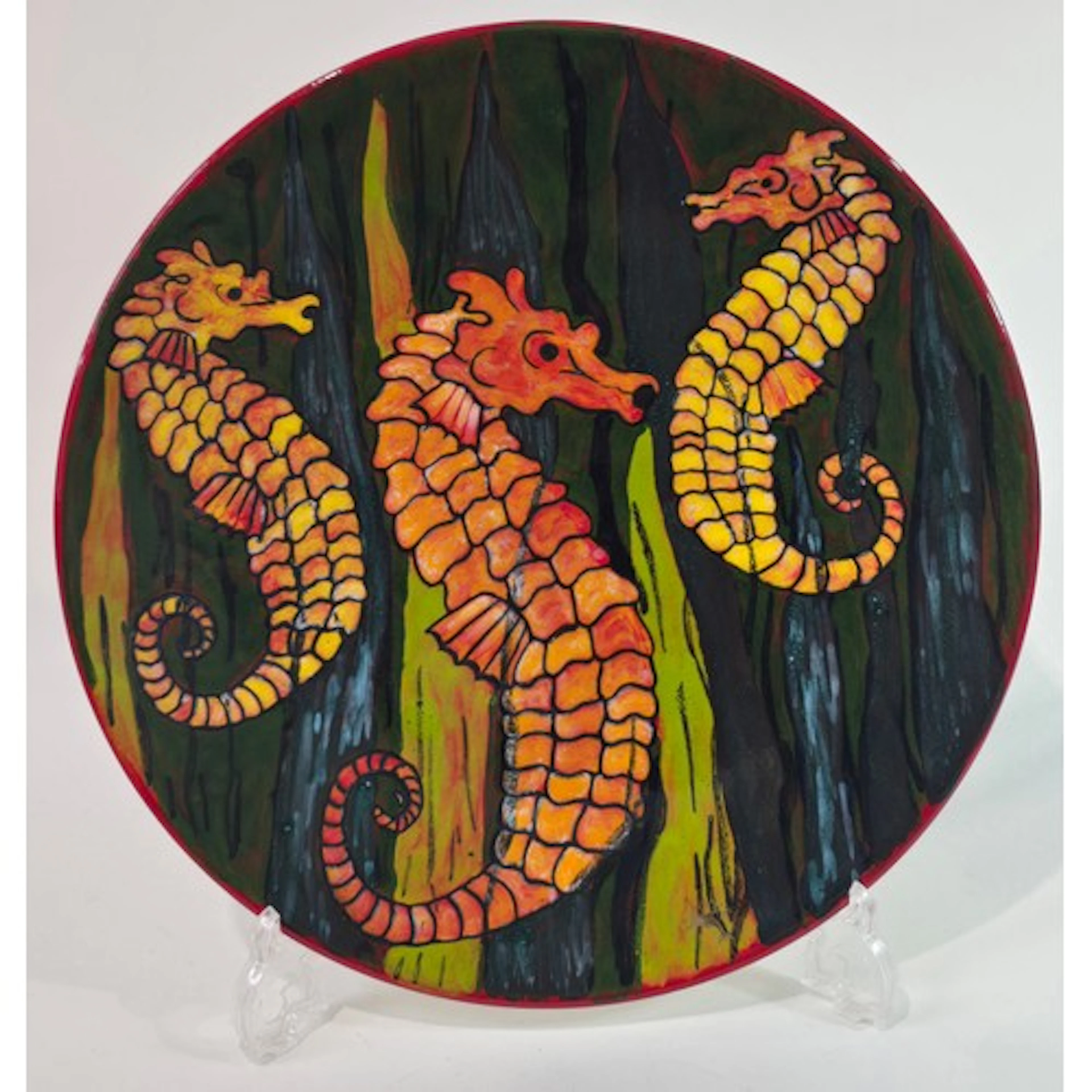 Poole Pottery studio depicting Sea Horses decorated by Nikki...