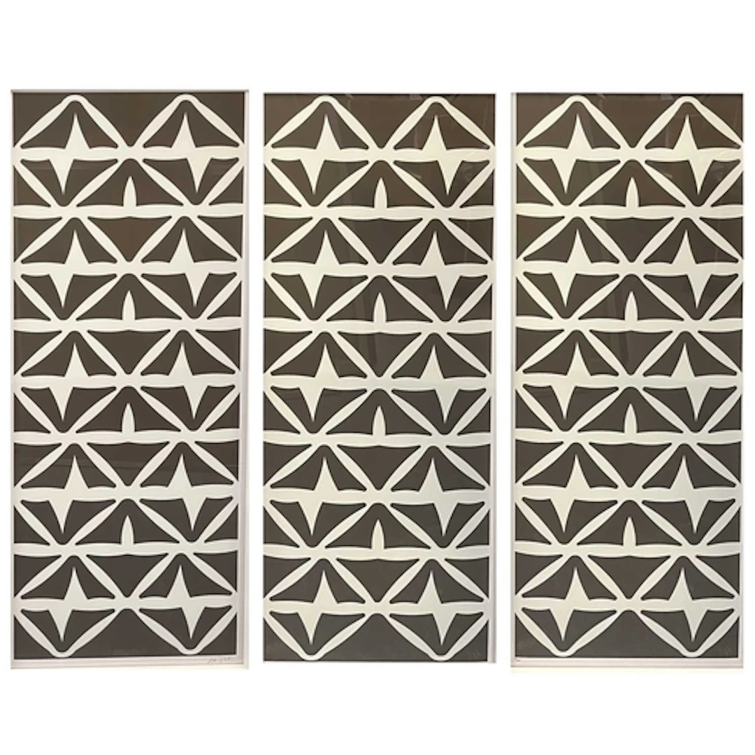 A contemporary signed print on paper abstract triptych. The ...