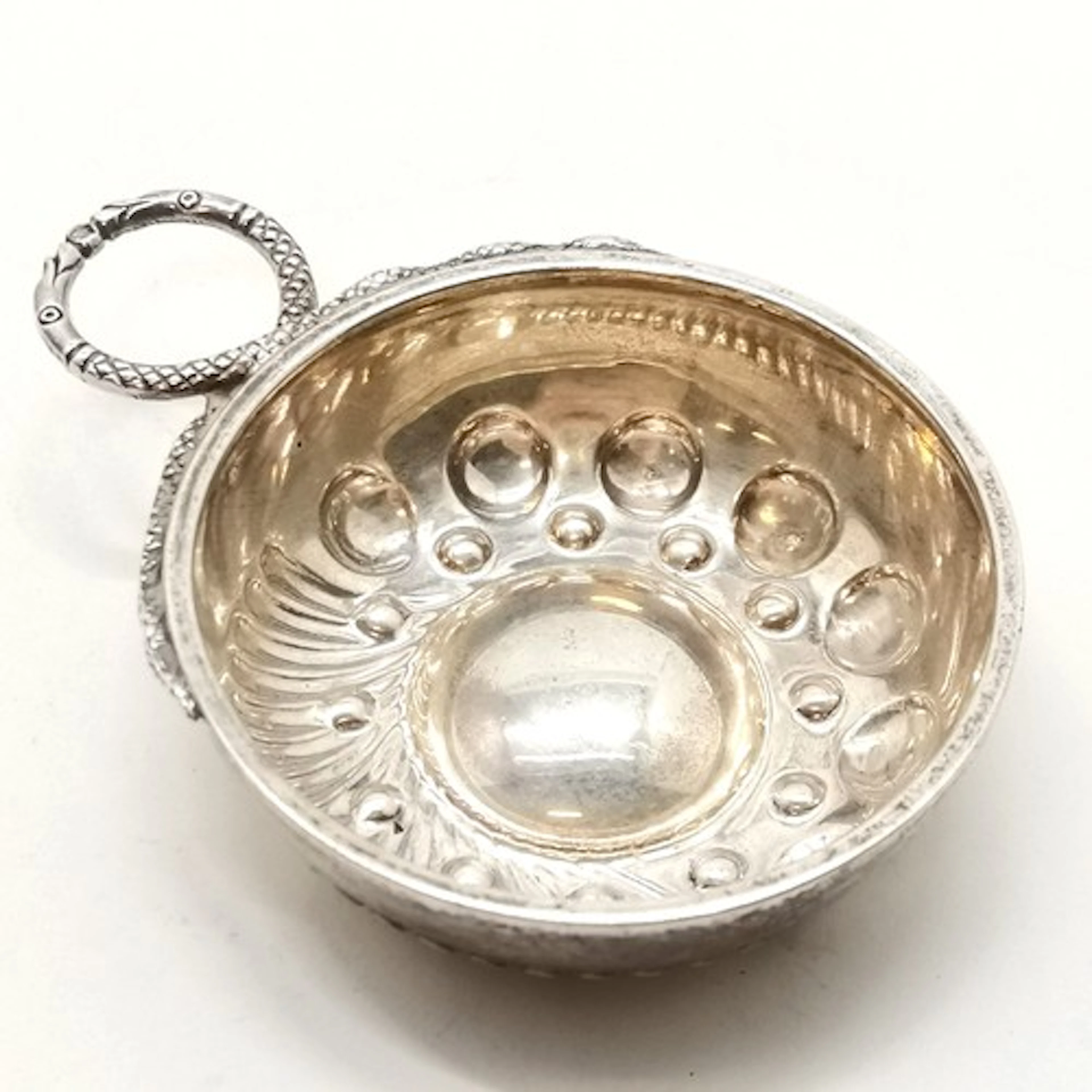 French unmarked silver tastevin with double snake handle - 5...