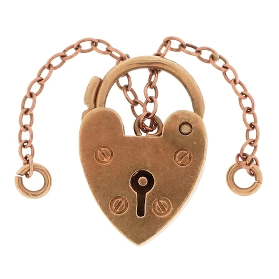 9ct gold love heart padlock clasp, 1.8cm high, total weight ...