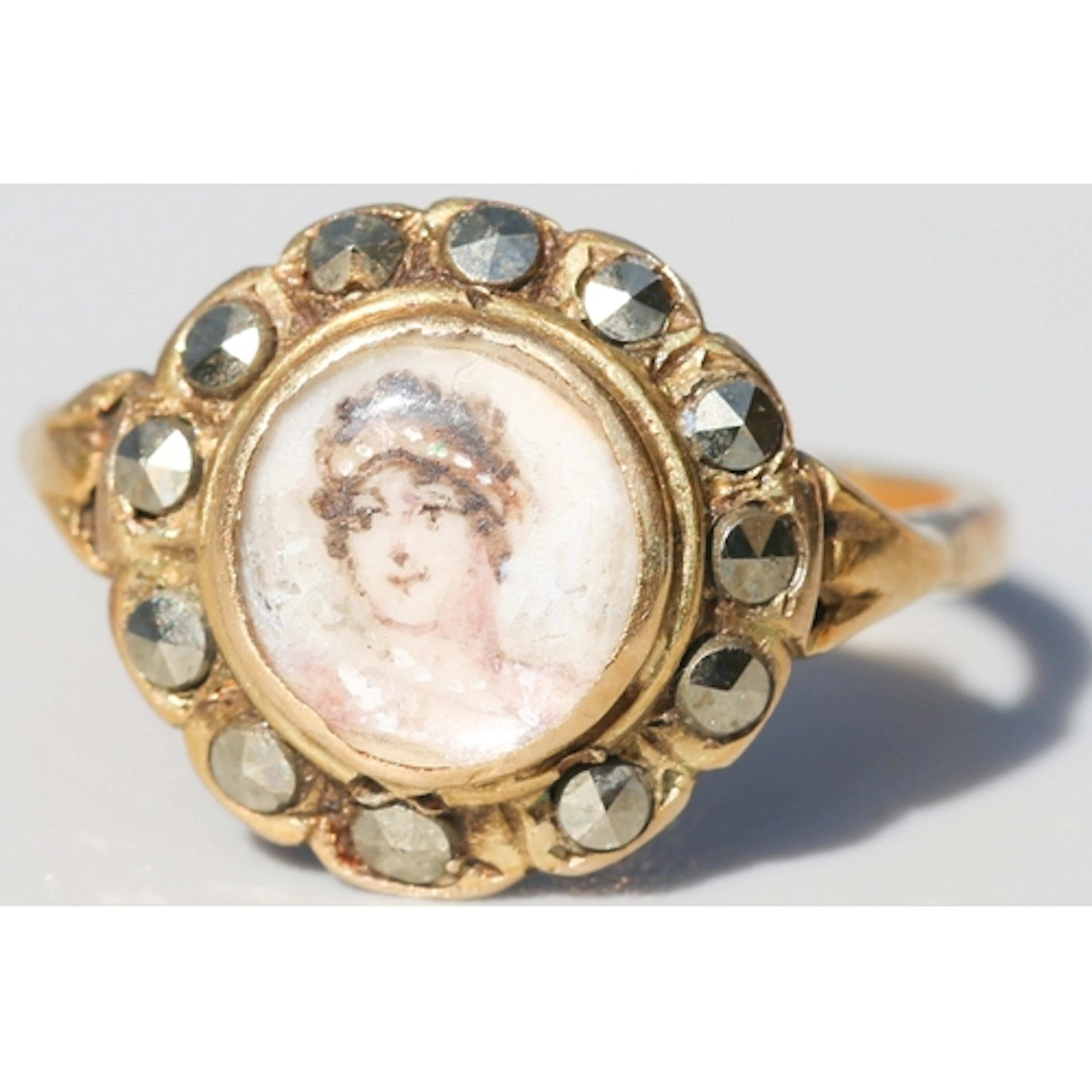 Antique Miniature Portrait Set Ring with Marcasite Halo Set ...