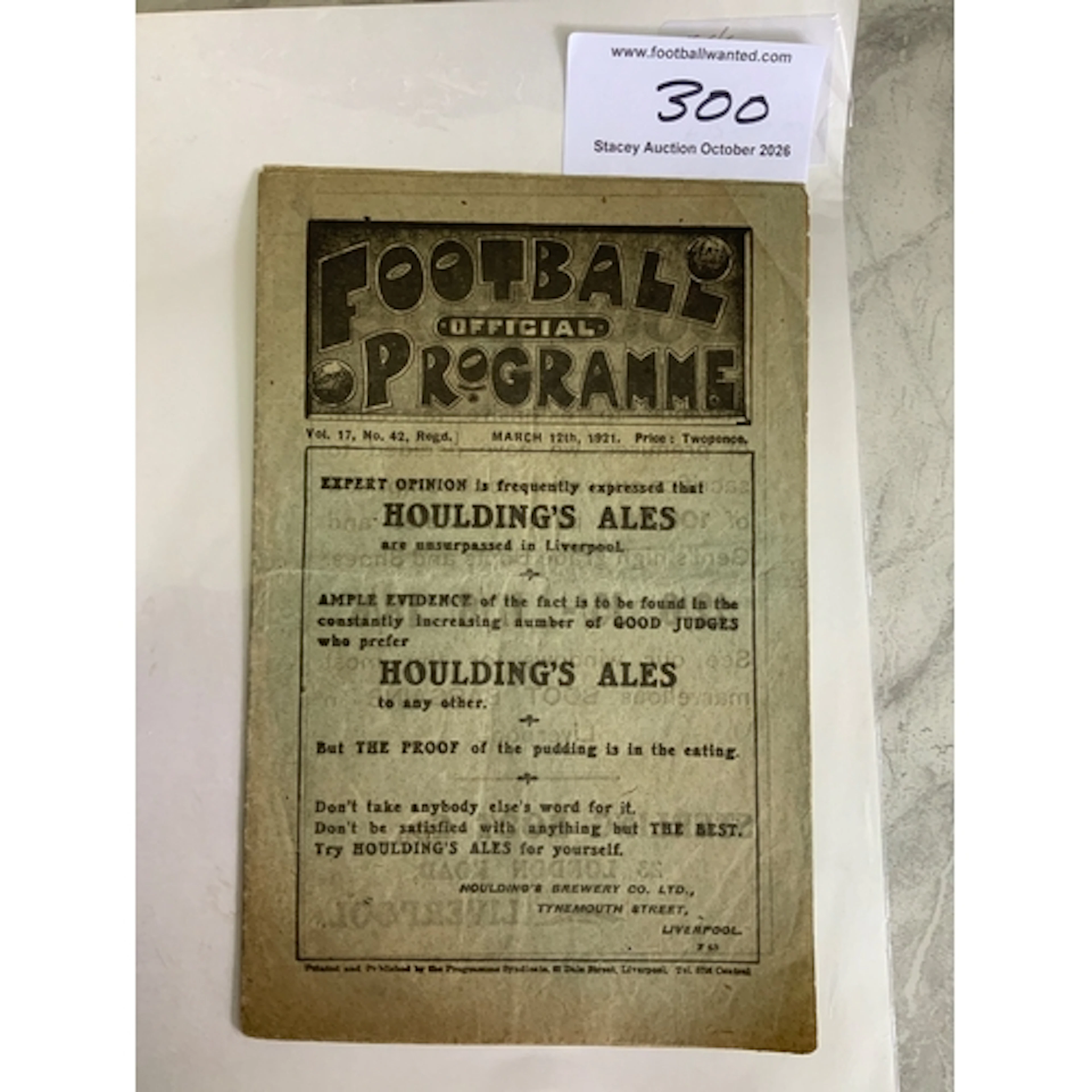1920 - 1921 Liverpool v Middlesbrough Football Programme: Ve...