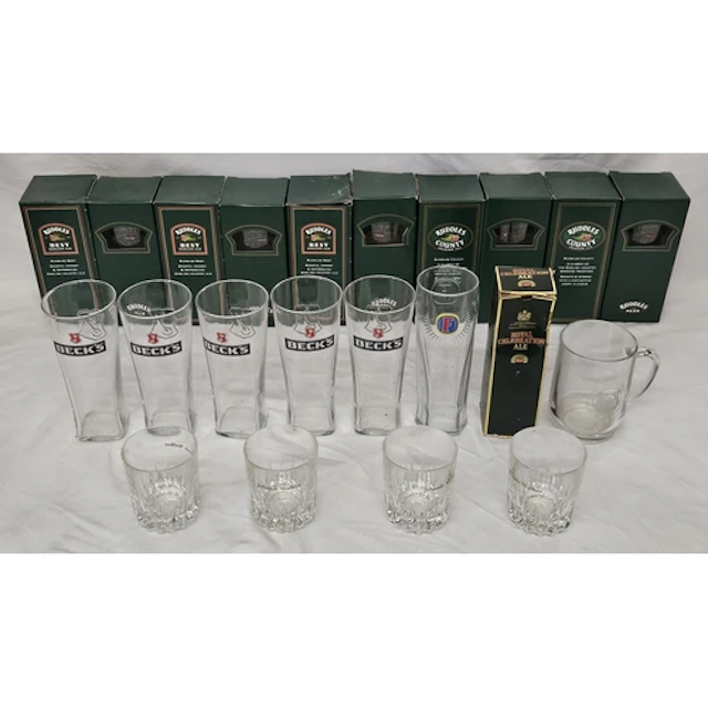 Pub Glasses incl. boxed as new Ruddles Best ale x 9, Becks p...