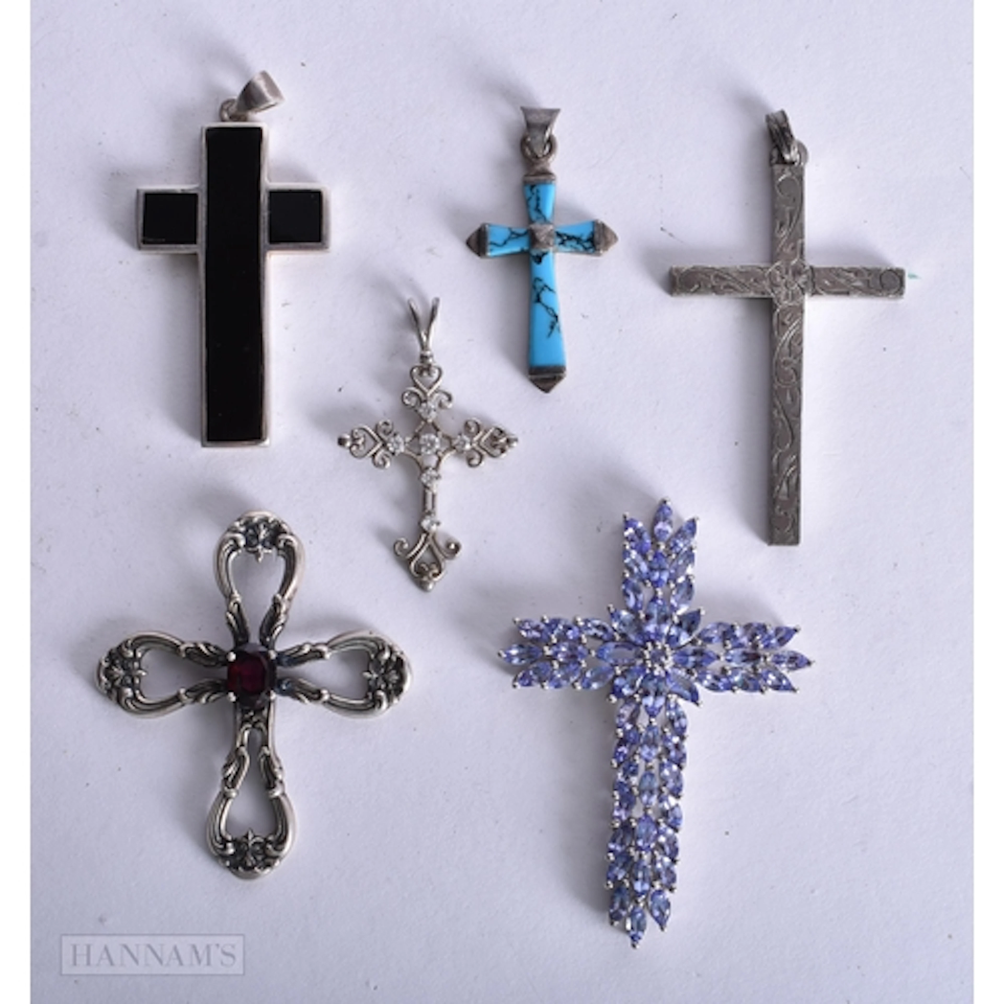 Collection of Sterling Silver Cross Pendants inc. Tanzanite,...