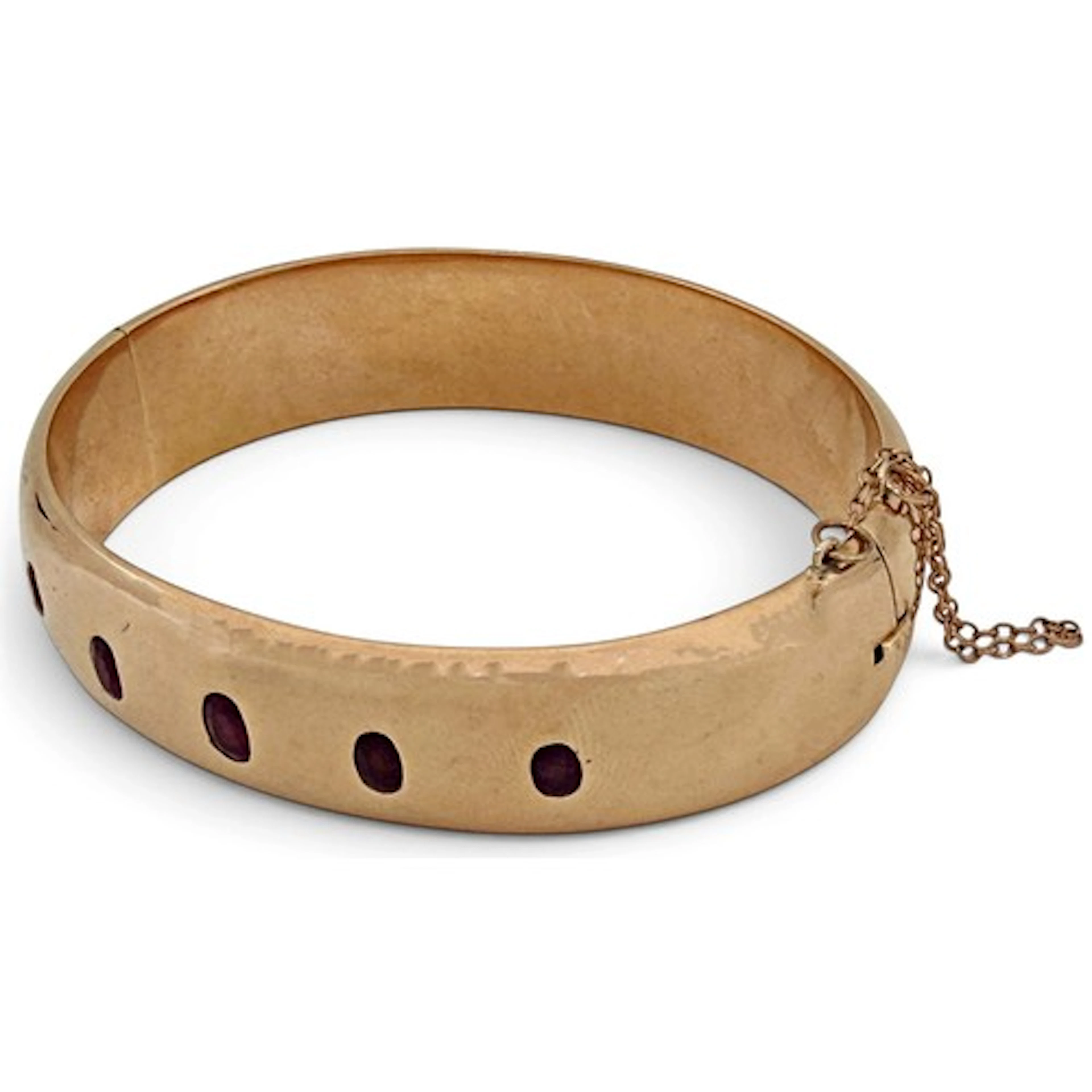 A gem-set hinged bangle, set with five graduated oval mixed-...