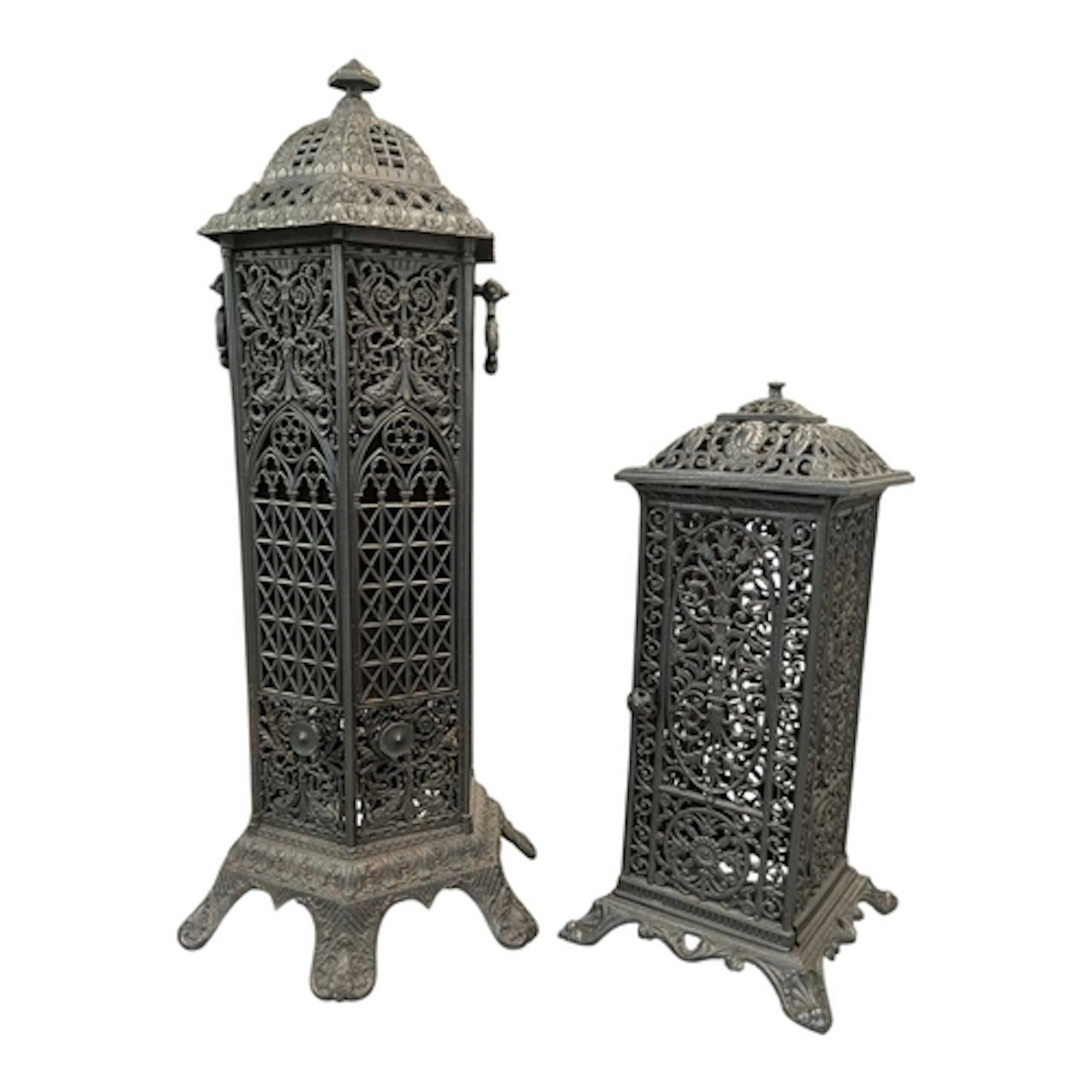 A Victorian Cast Iron Cathedral Lamp / Heater, hexagonal cyl...
