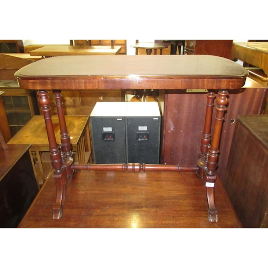 Victorian walnut table, on turned supports, with stretcher, ...