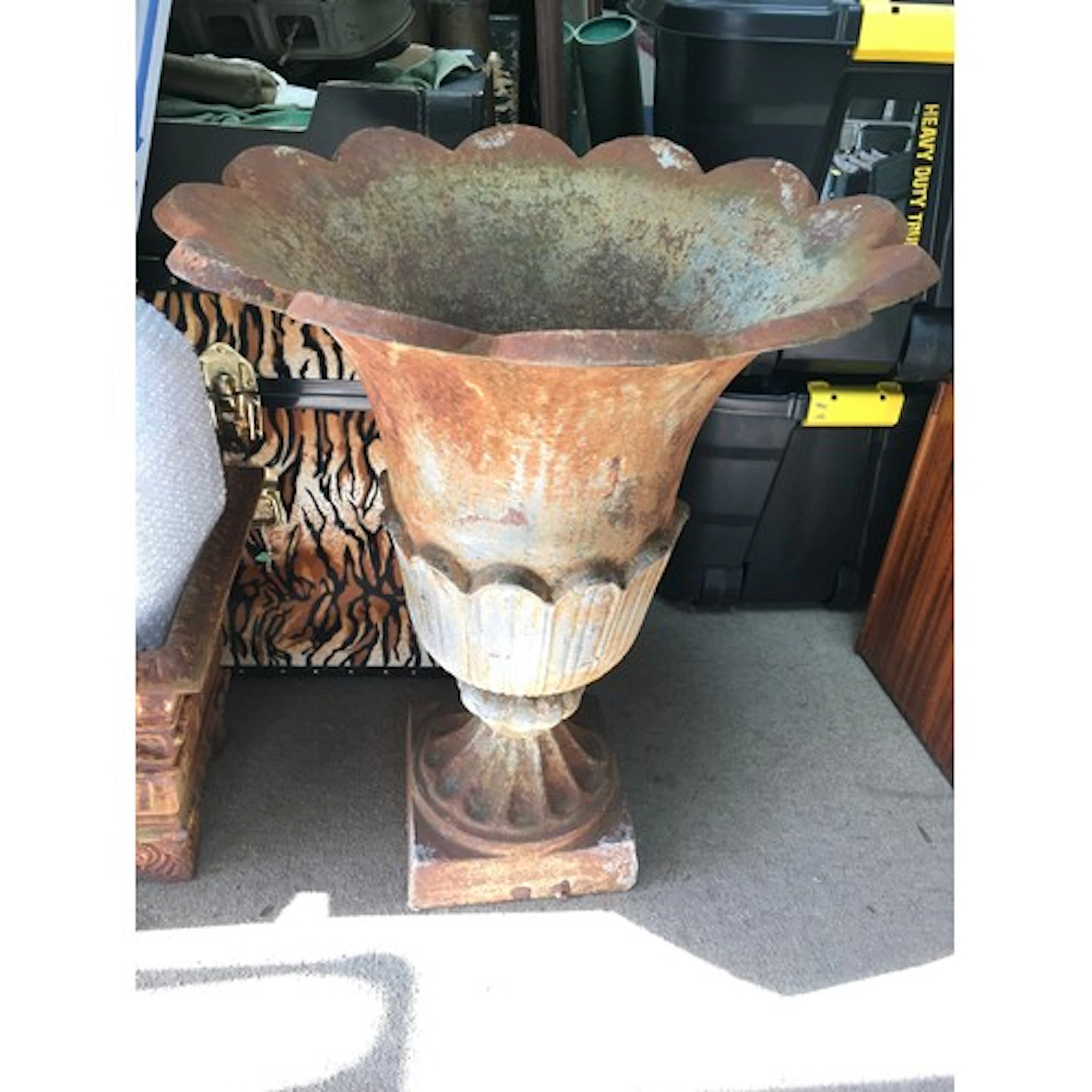 An 18th century retrospective style cast iron urn. Approx W5...