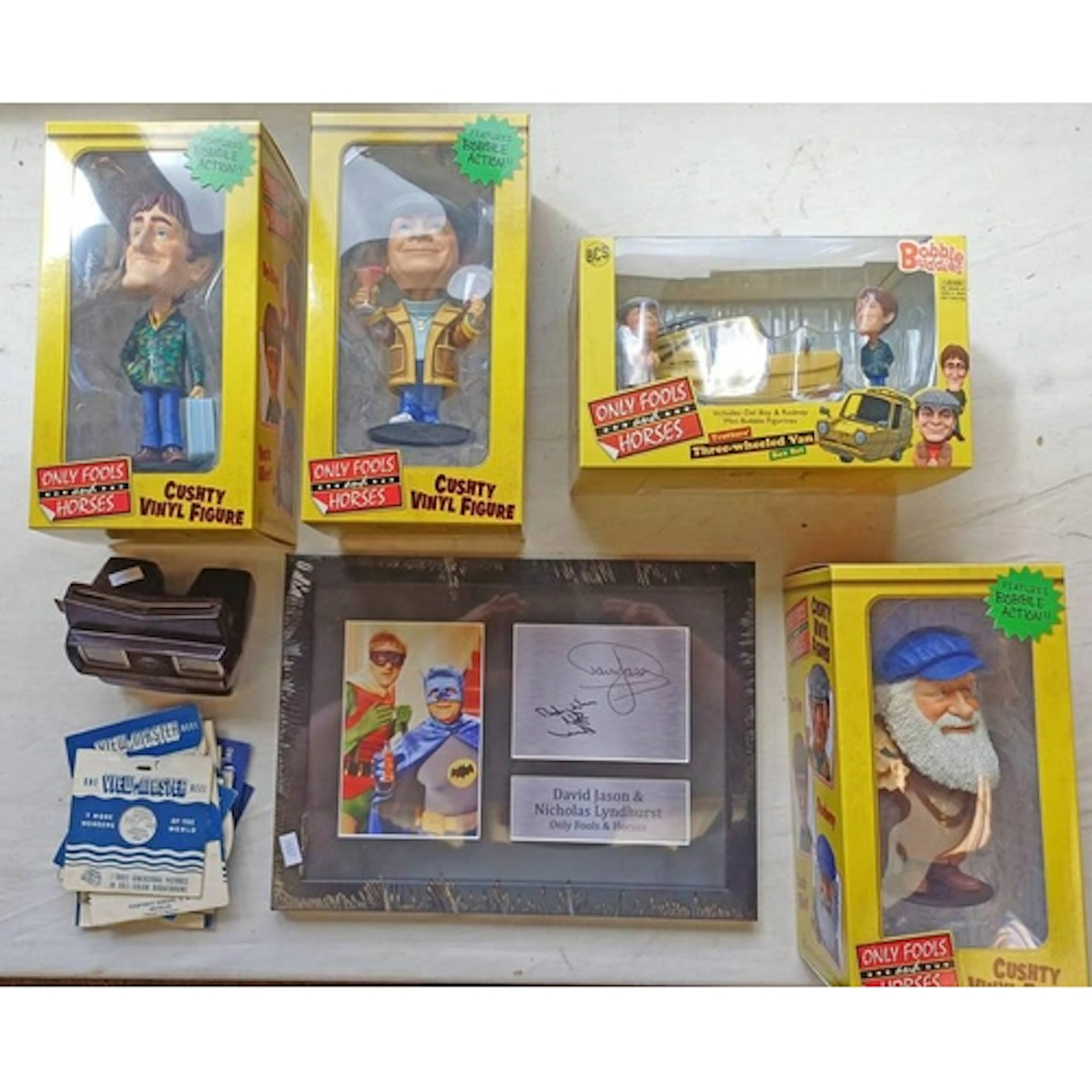 4 ONLY FOOLS & HORSE CUSHTY VINYL FIGURES, FRAMED DAVID JASO...