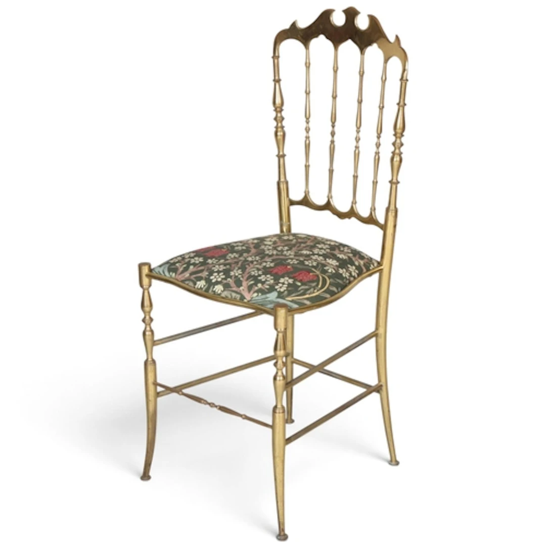 A mid-century brass frame Chiavari chair with William Morris...