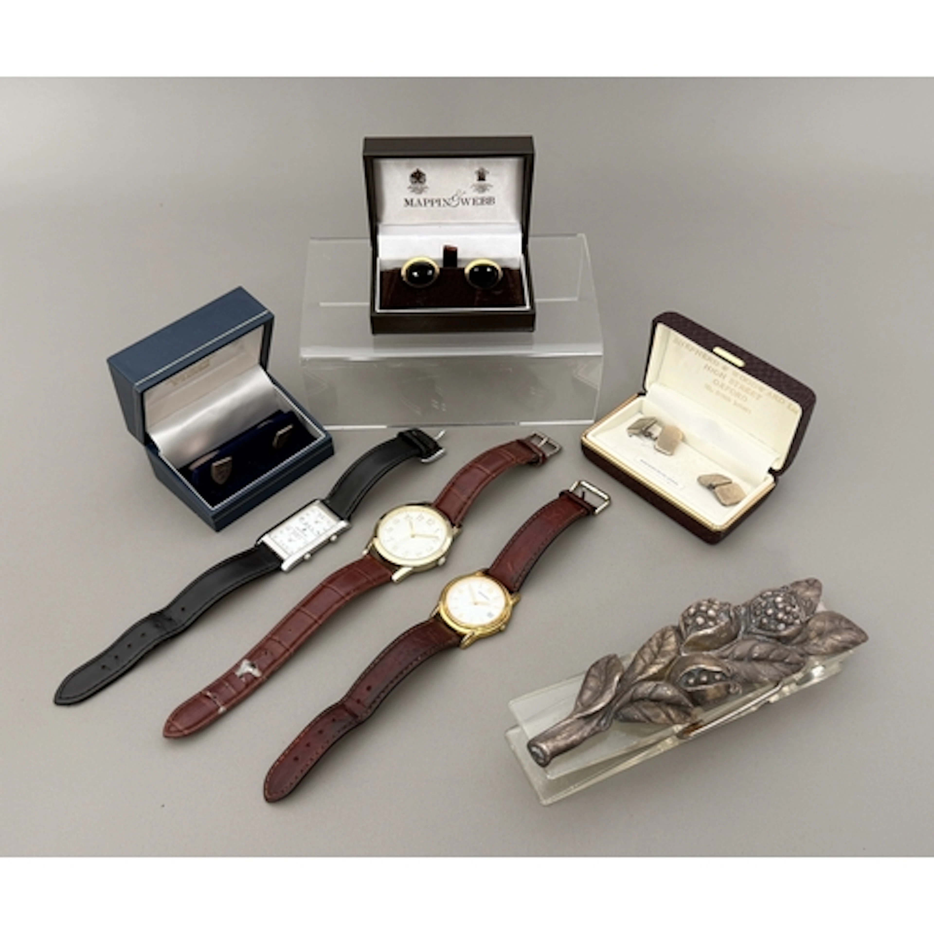 Three pairs of silver and gilt metal cufflinks - comprising ...