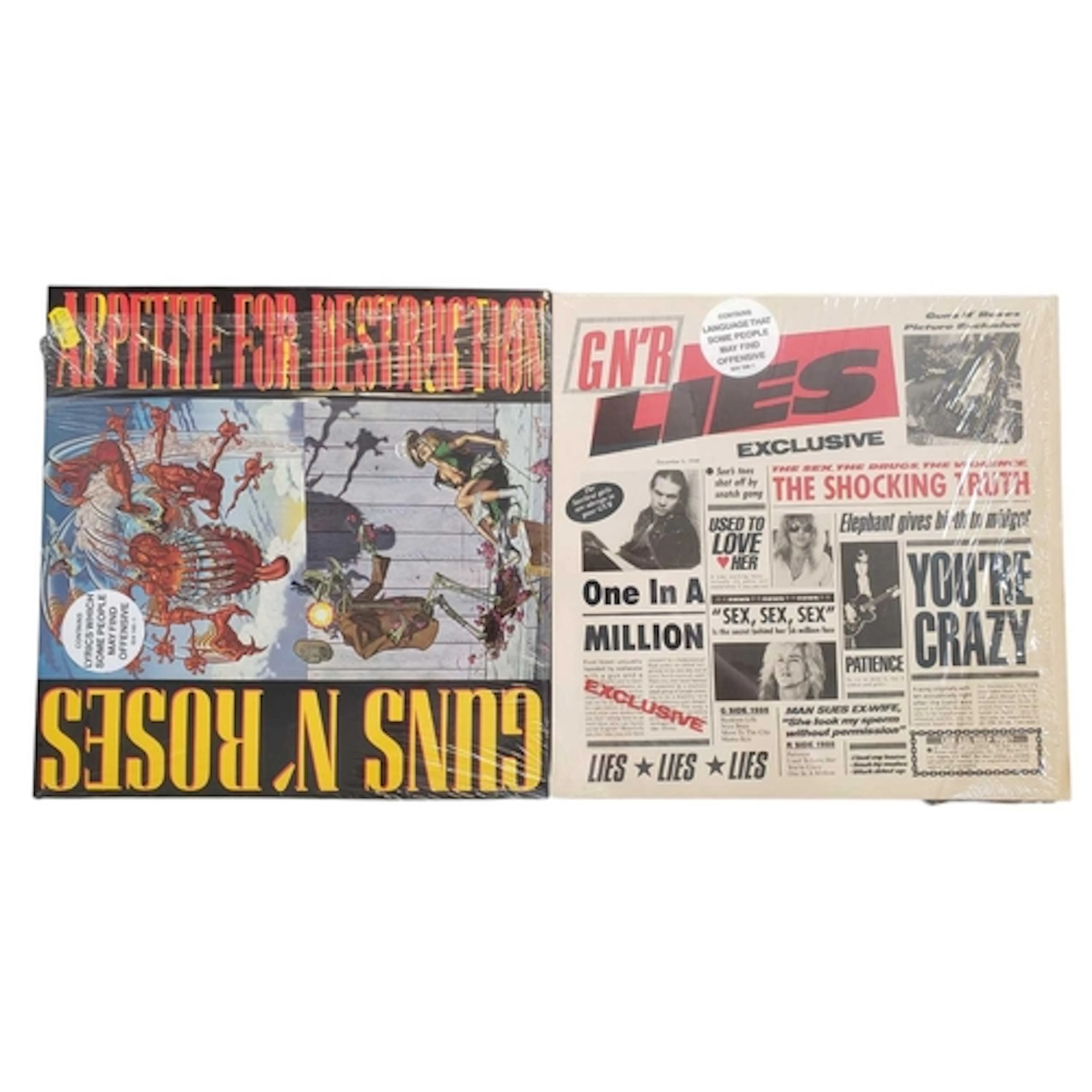Guns N' Roses - Two 1980s rock LP vinyl records. To include:...