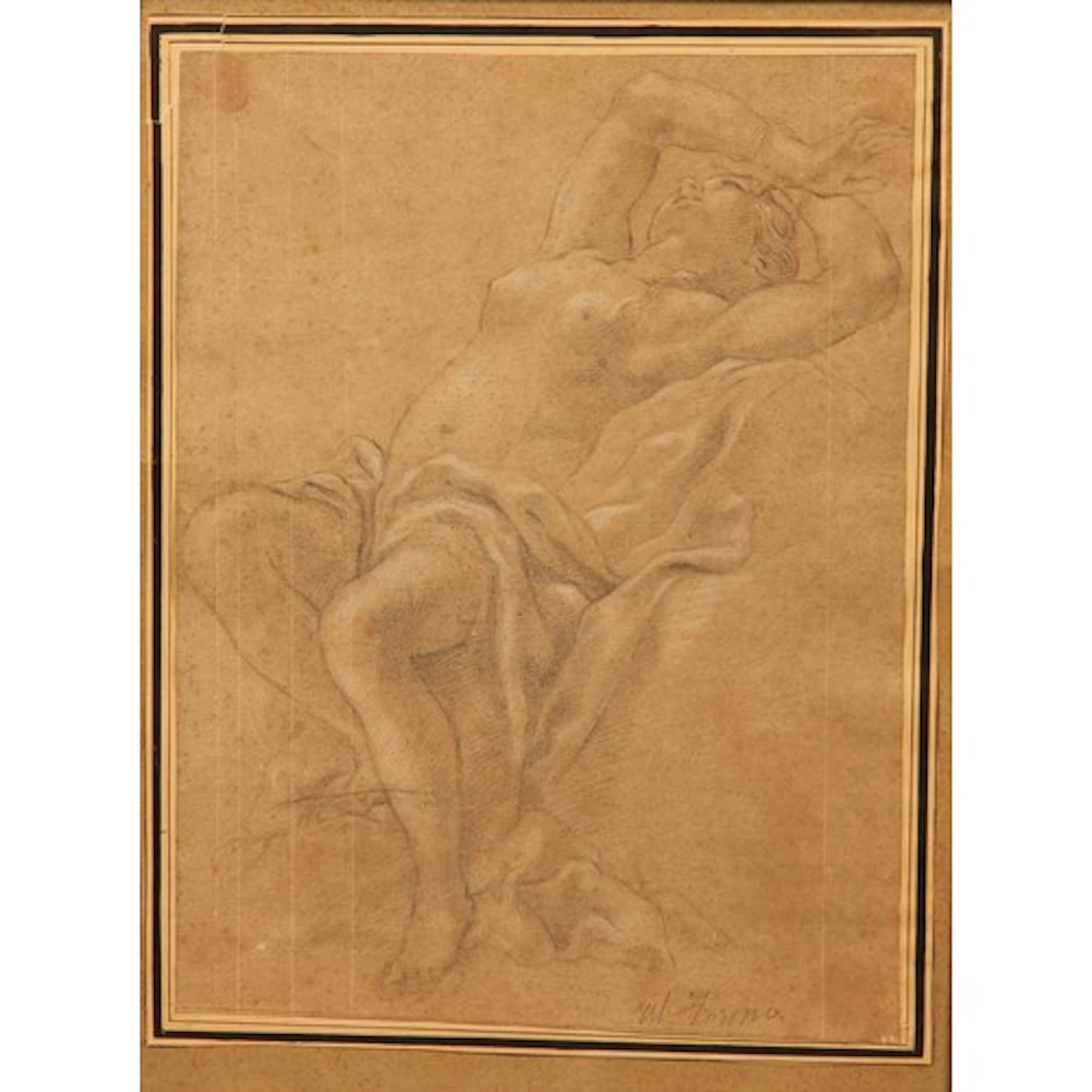 Old Master School Scantily Clad Female Figure pencil and cha...