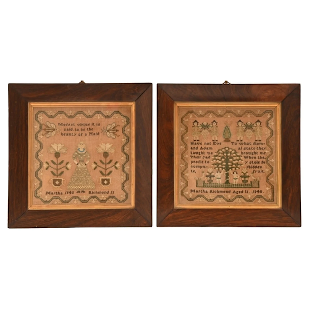 A pair of linen samplers, Martha Richmond Aged 11, 1840, wor...