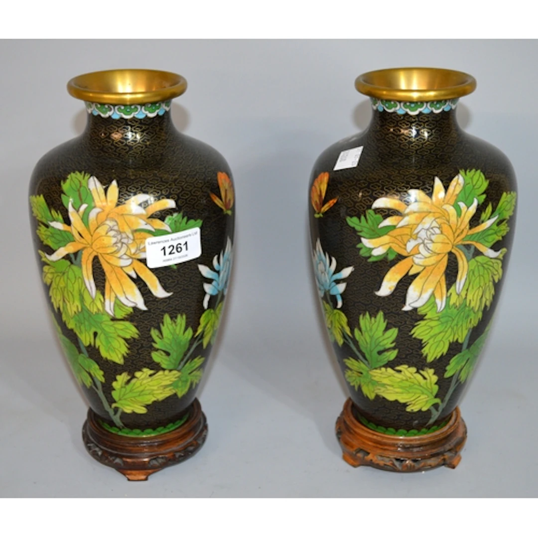 Pair of Chinese cloisonné baluster form vases, with floral d...