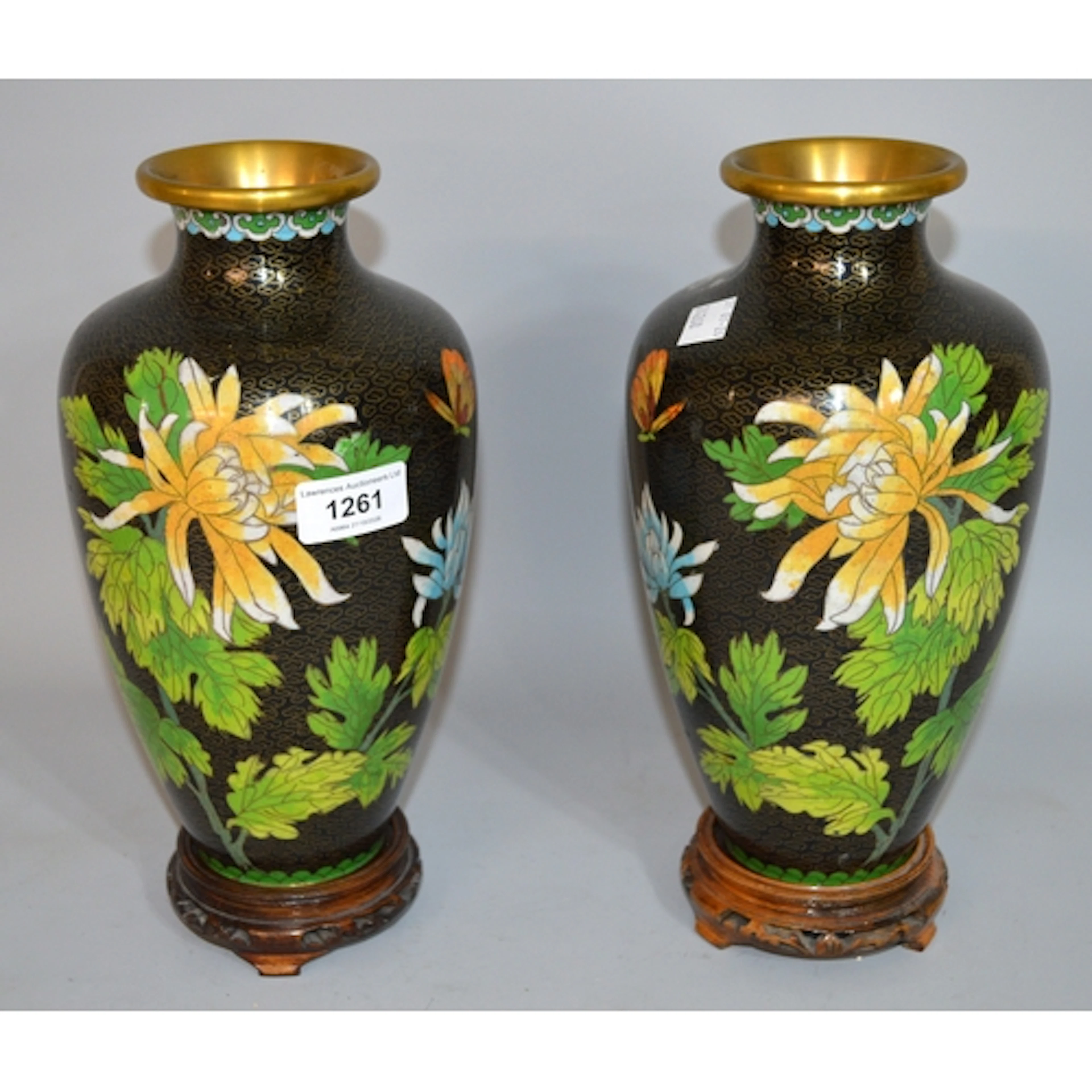 Pair of Chinese cloisonné baluster form vases, with floral d...