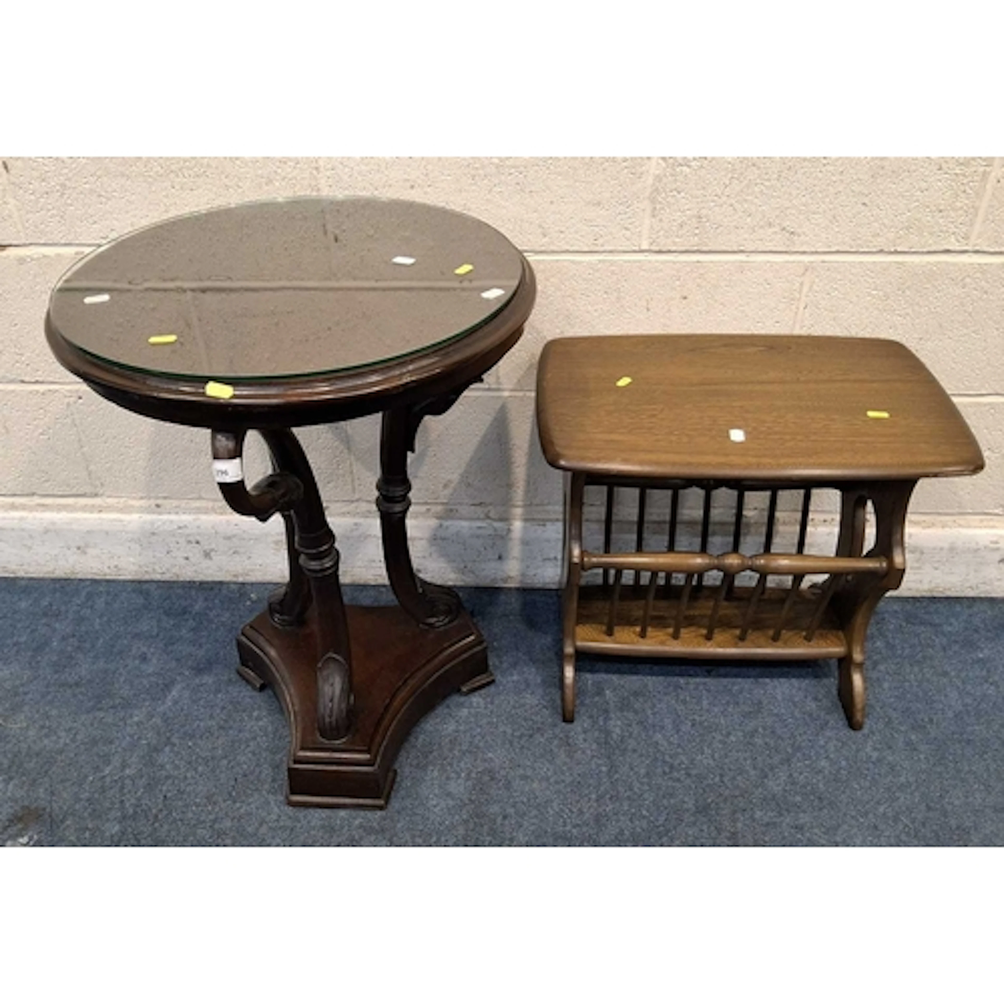 A REPRODUCTION MAHOGANY OCCASIONAL TABLE raised on scrolled ...