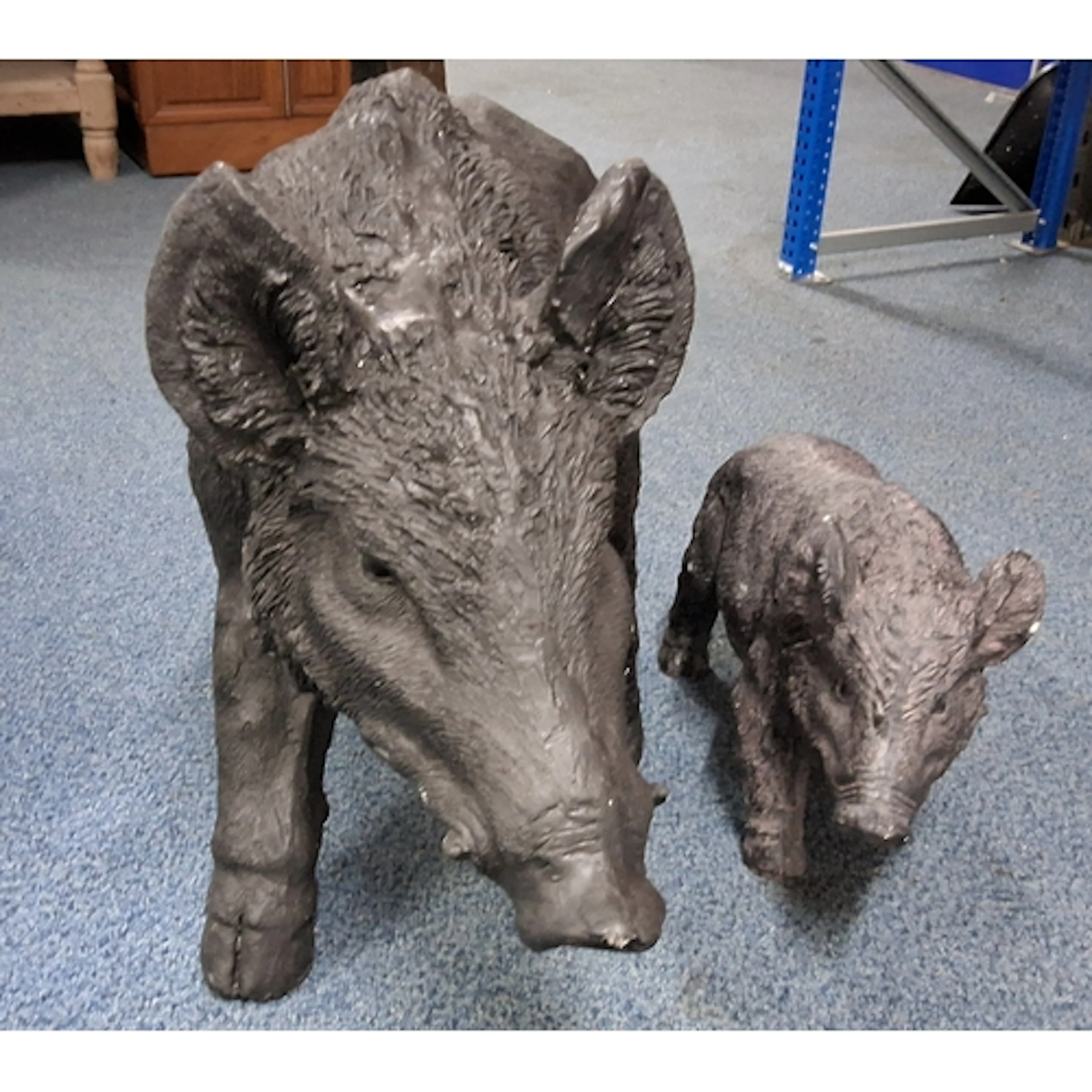 TWO COMPOSITE WILD BOAR SCULPTURES, featuring highly detaile...