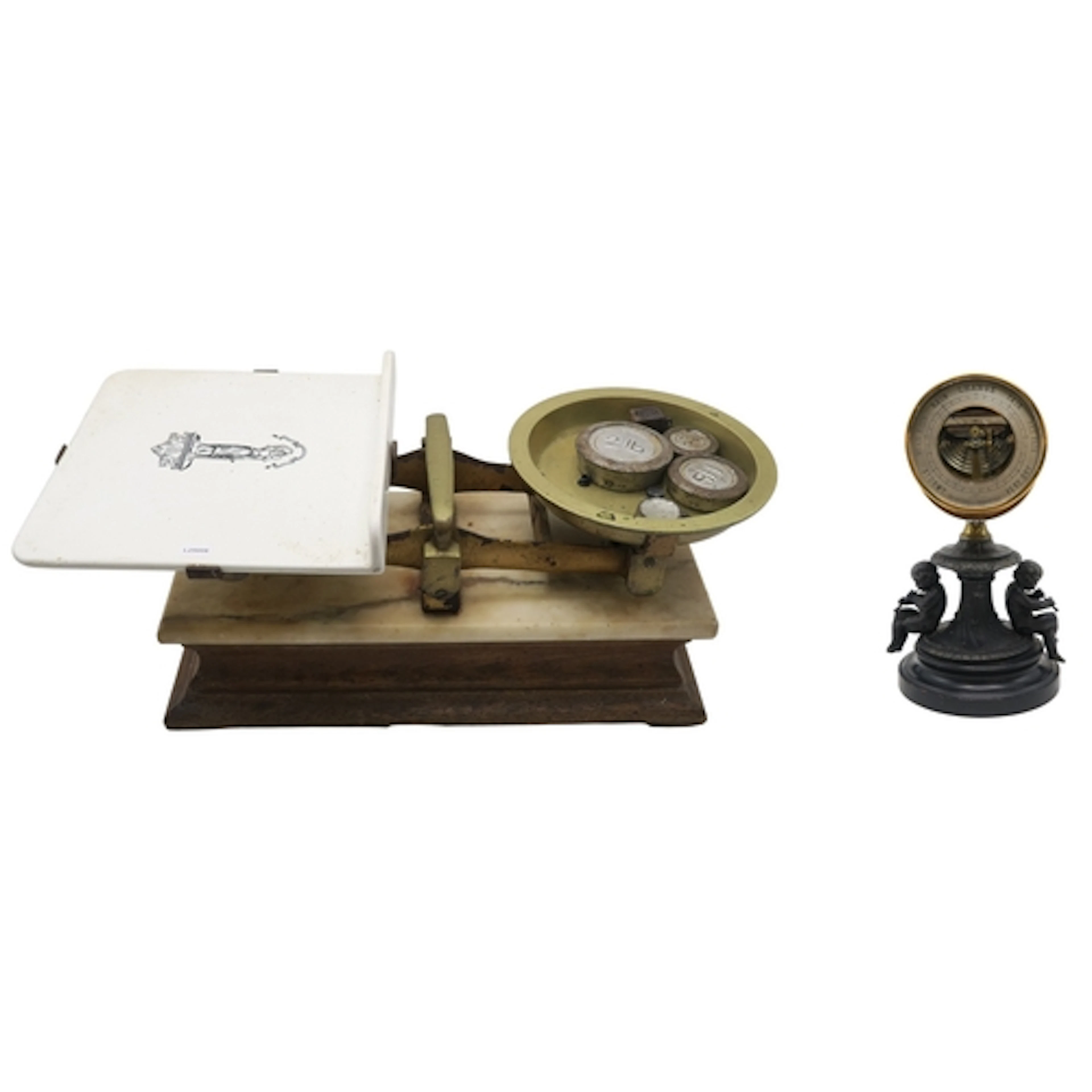 A large shop's countertop weighing scale, with ceramic plate...