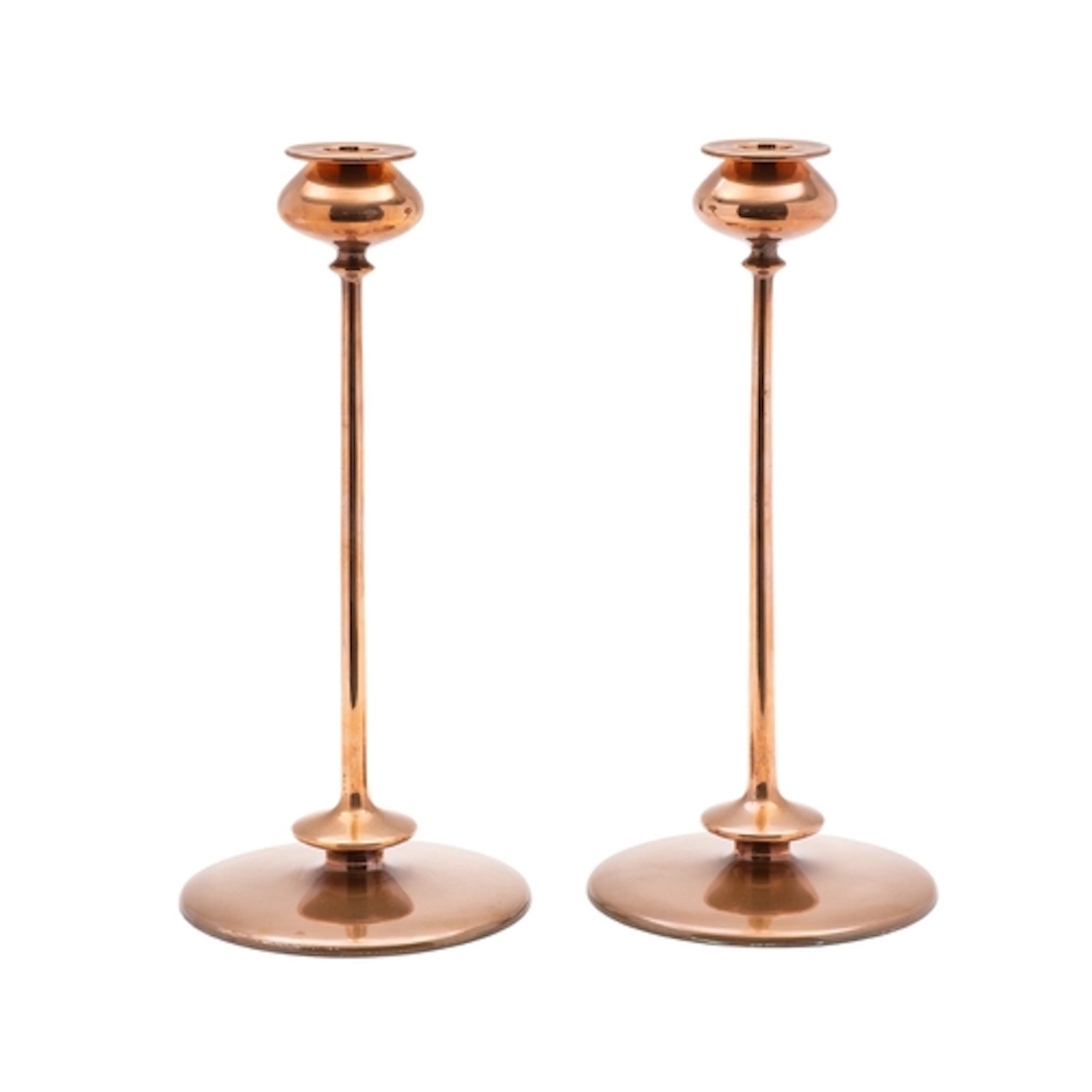 Robert Riddle Jarvie; a pair of 'Beta' copper alloy candlest...