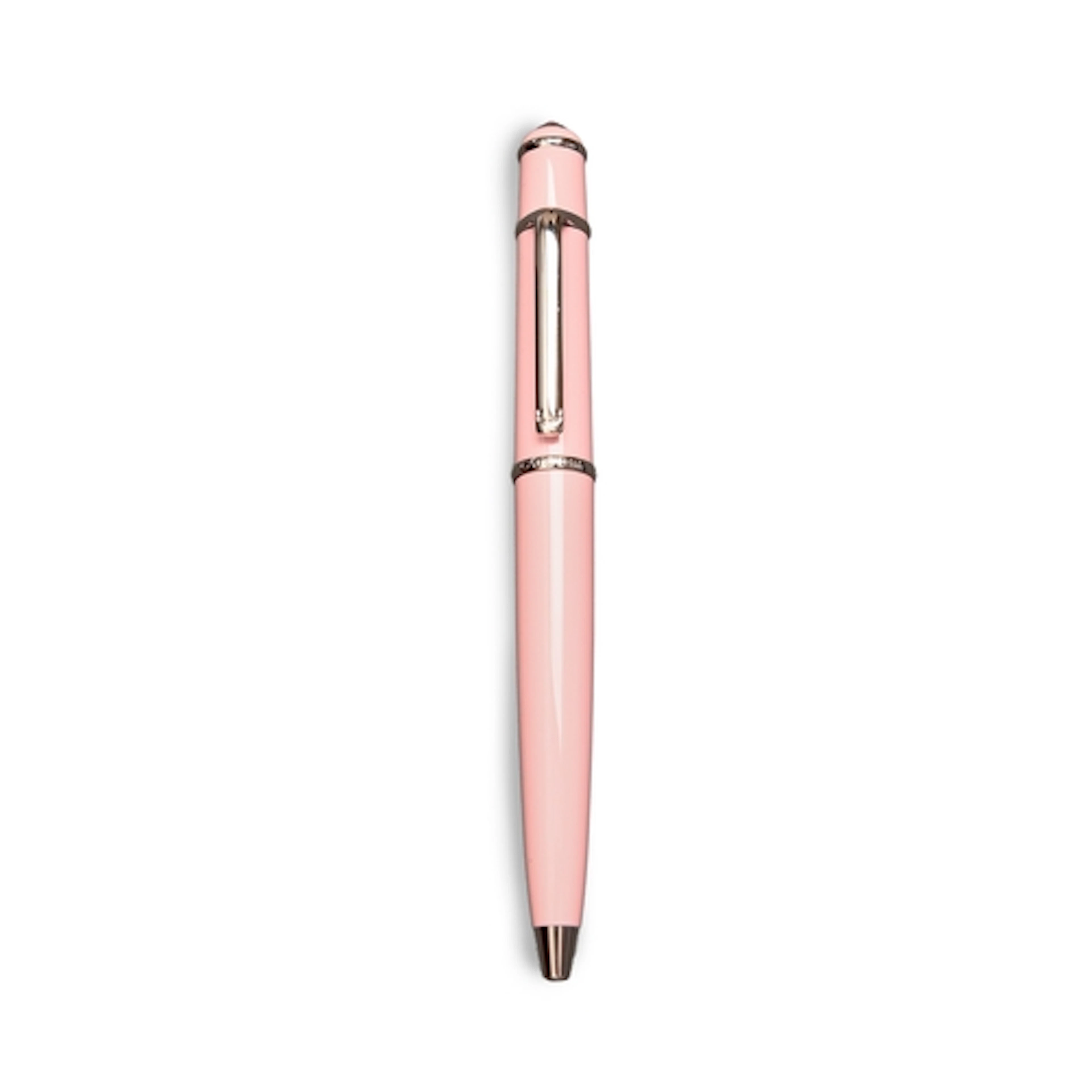 A Cartier 'Diabolo' pink ballpoint pen, mounted with pink re...
