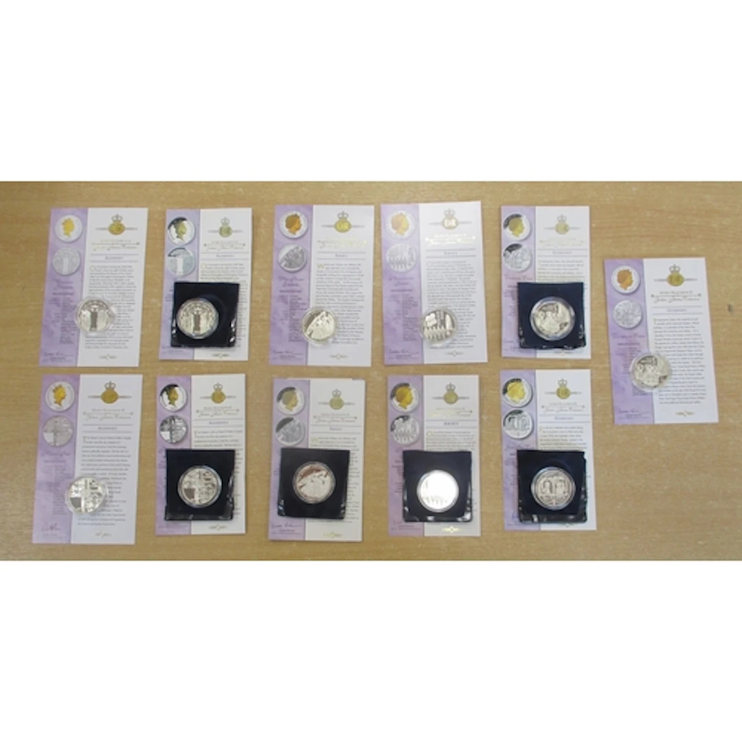 2002 Golden Jubilee collection of proof FDC silver £5 from, ...