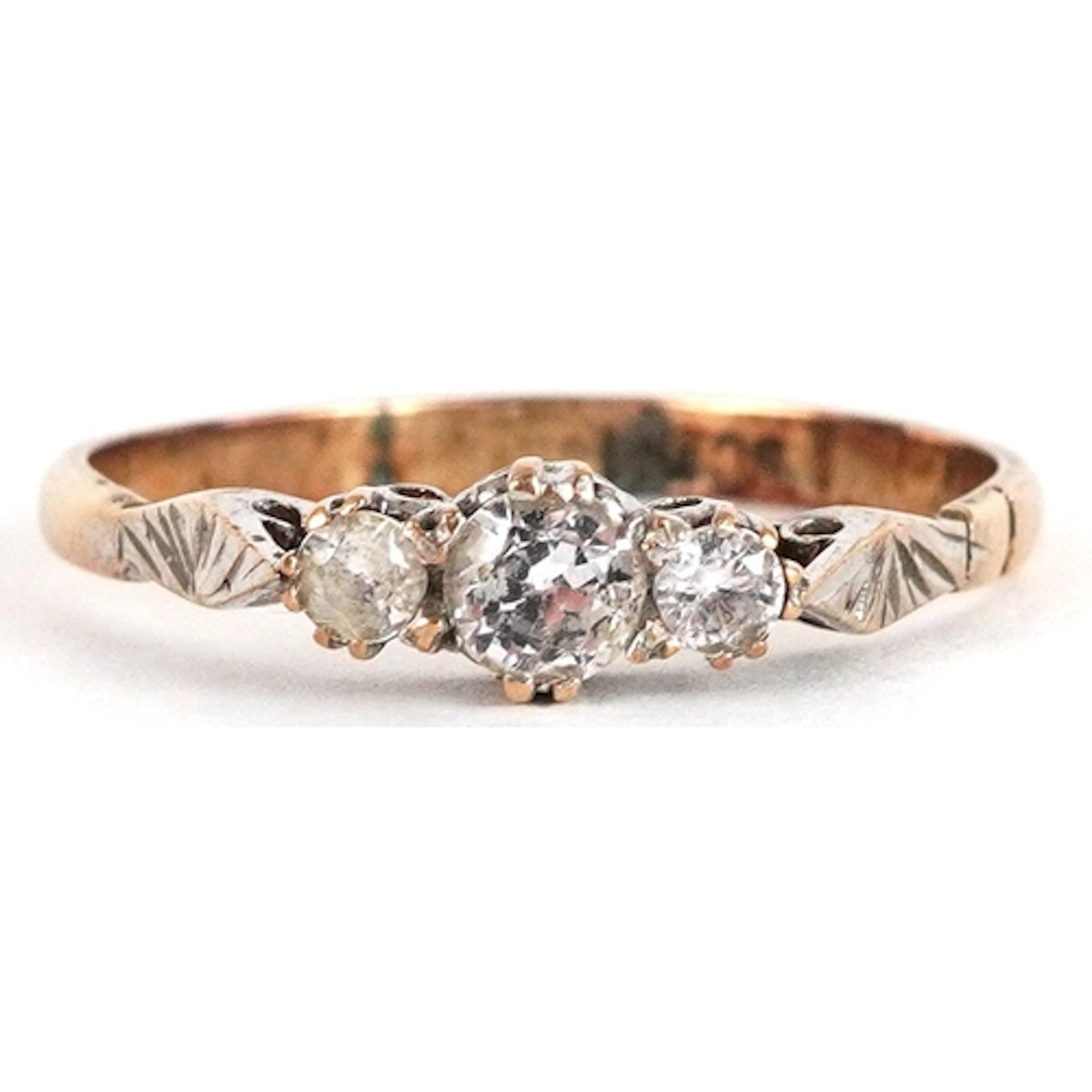 9ct gold clear stone trilogy ring, size Q/R, 1.7g.