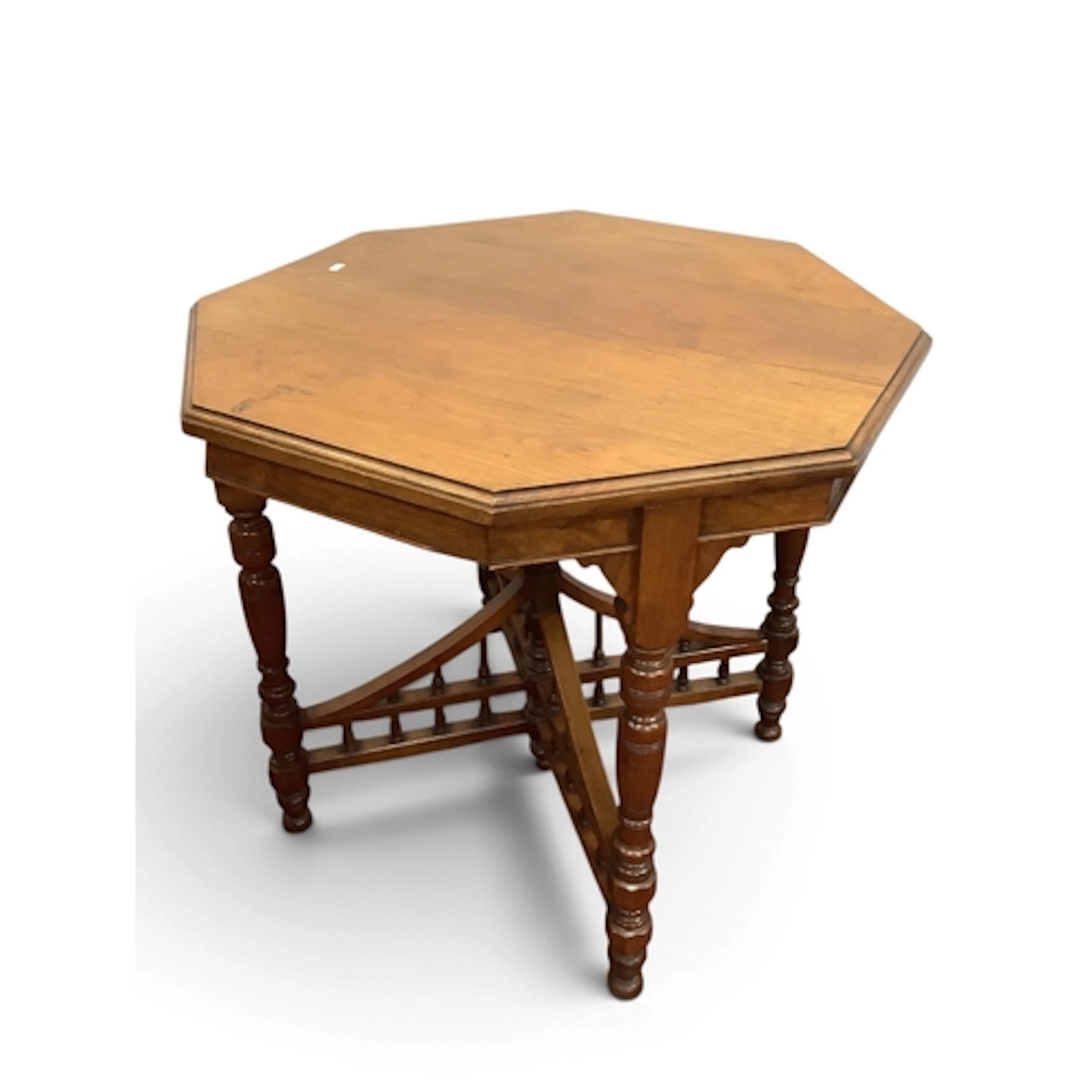 Early XX Century Walnut Window Table with octagonal top, tur...